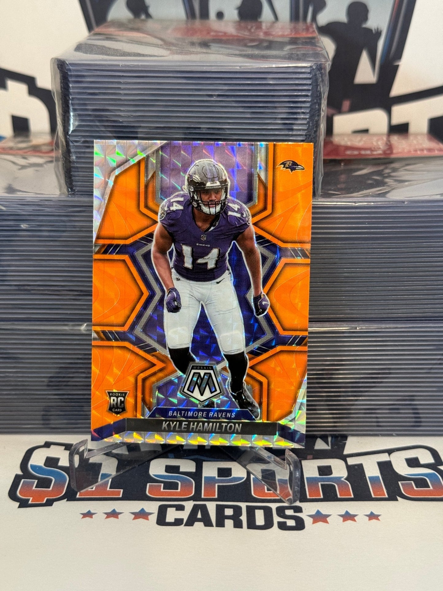 2022 Panini Mosaic (Orange Reactive Prizm, NFL Debut) Kyle Hamilton Rookie #332
