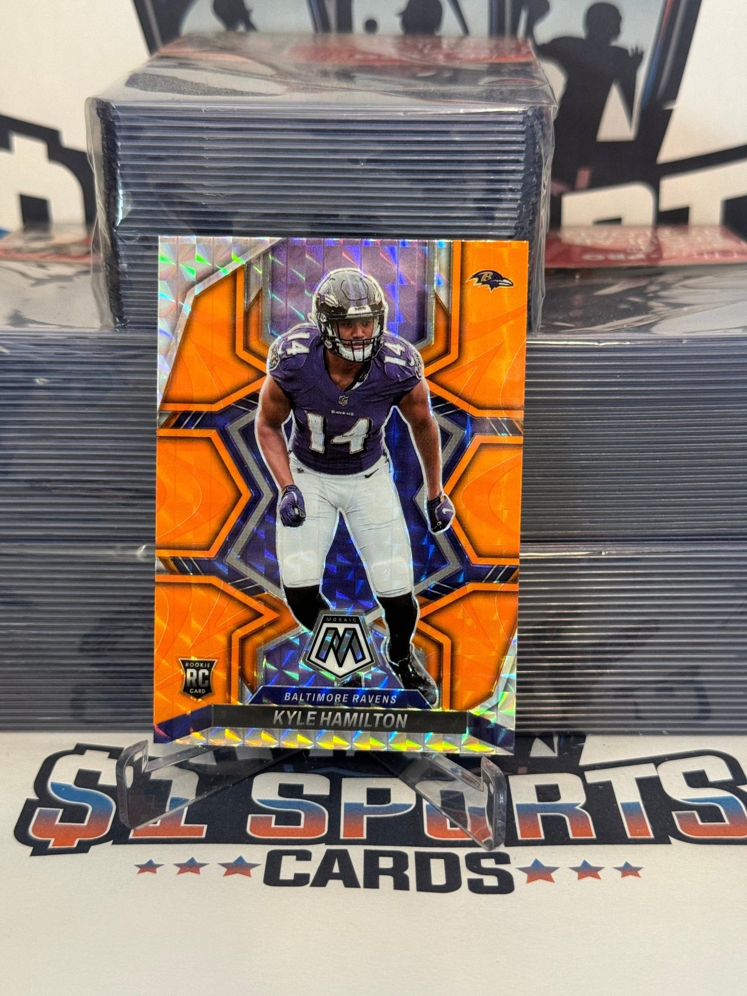 2022 Panini Mosaic (Orange Reactive Prizm, NFL Debut) Kyle Hamilton Rookie #332