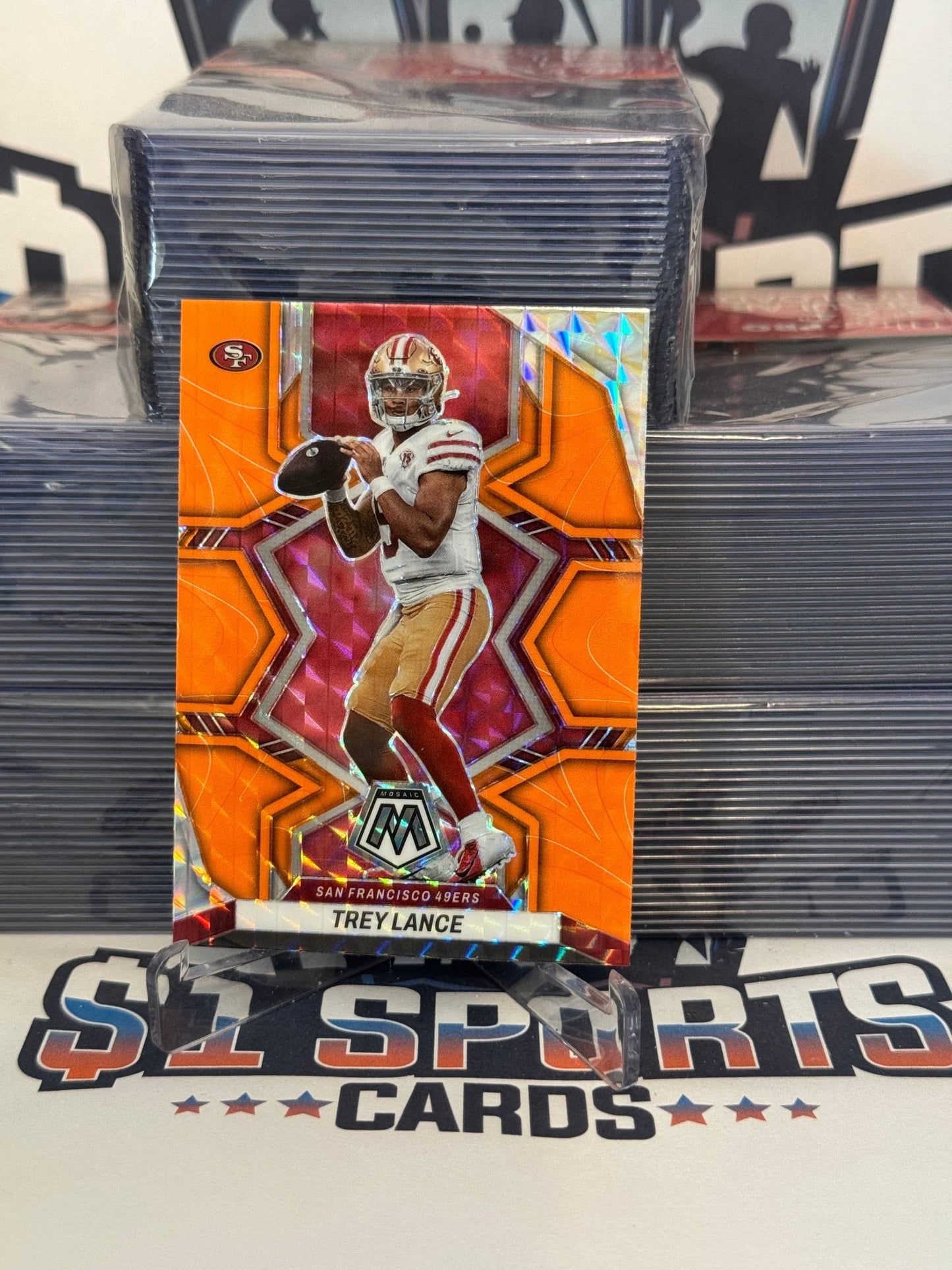 2022 Panini Mosaic (Orange Reactive Prizm) Trey Lance #175