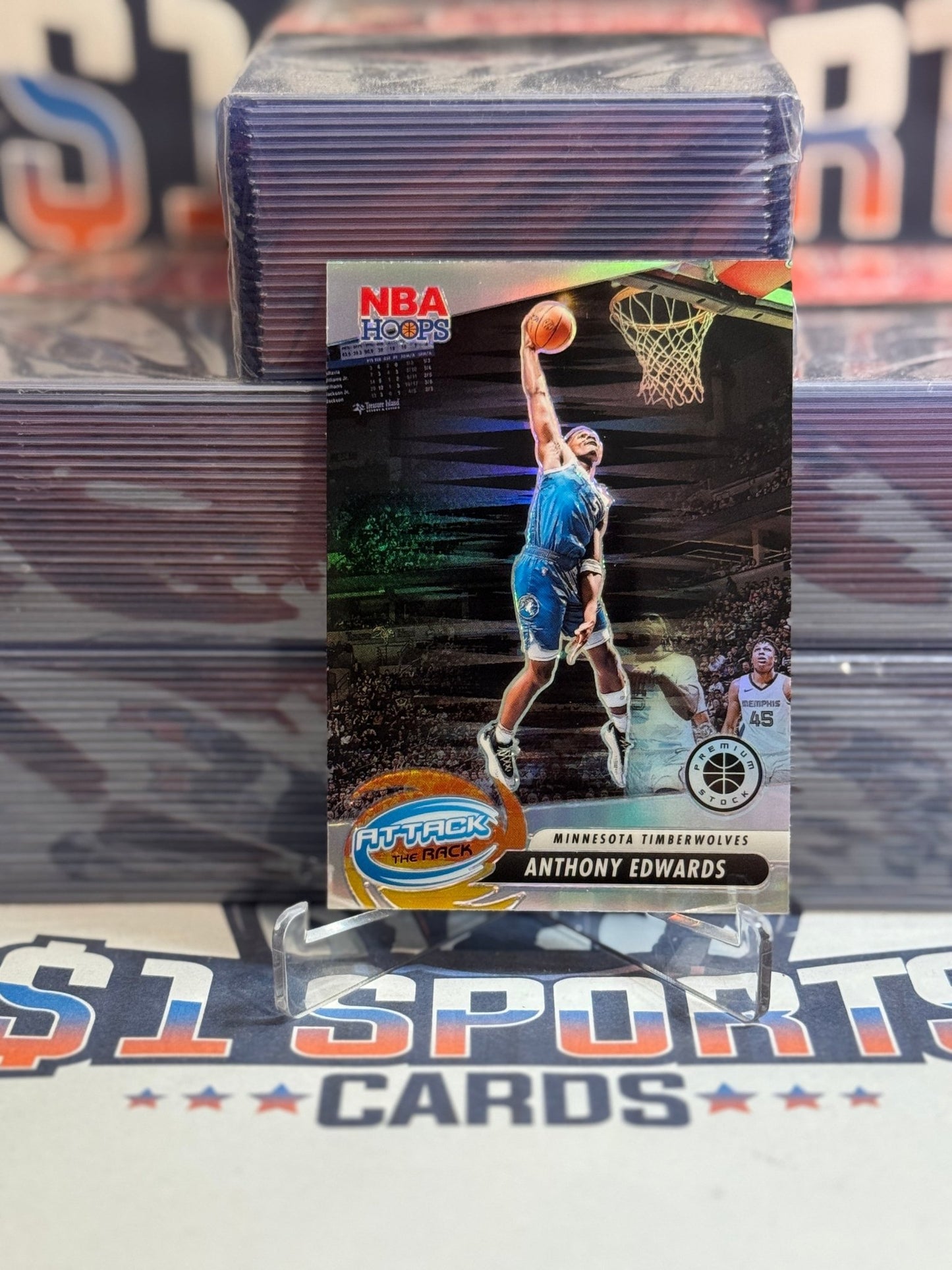 2023 NBA Hoops Premium Stock (Silver Prizm, Attack The Rack) Anthony Edwards 7