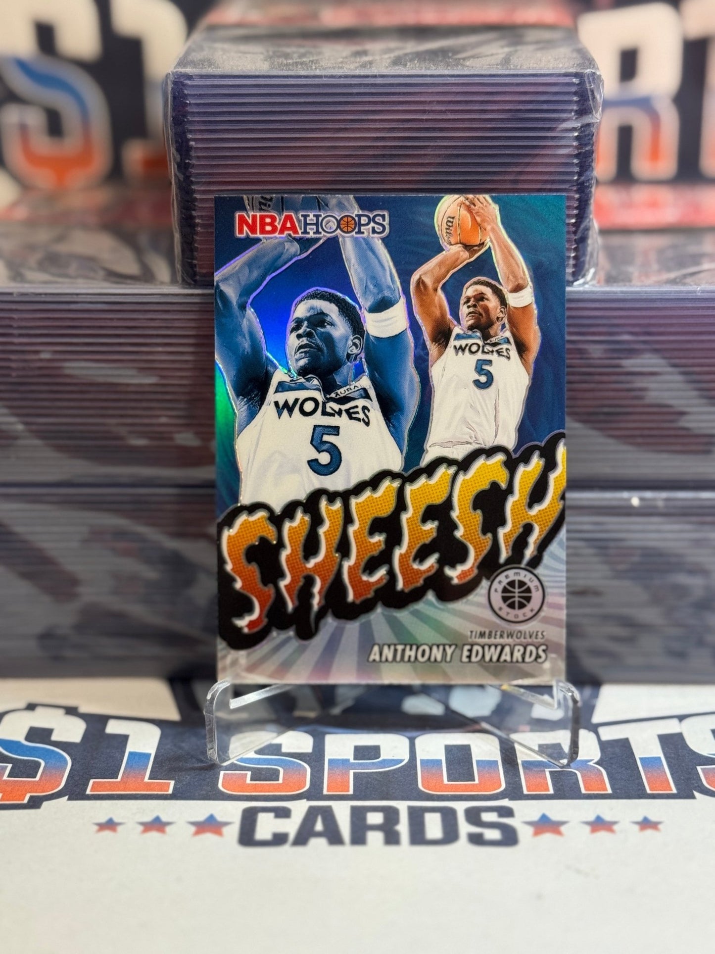 2023 NBA Hoops Premium Stock (Silver Prizm, Sheesh) Anthony Edwards 19