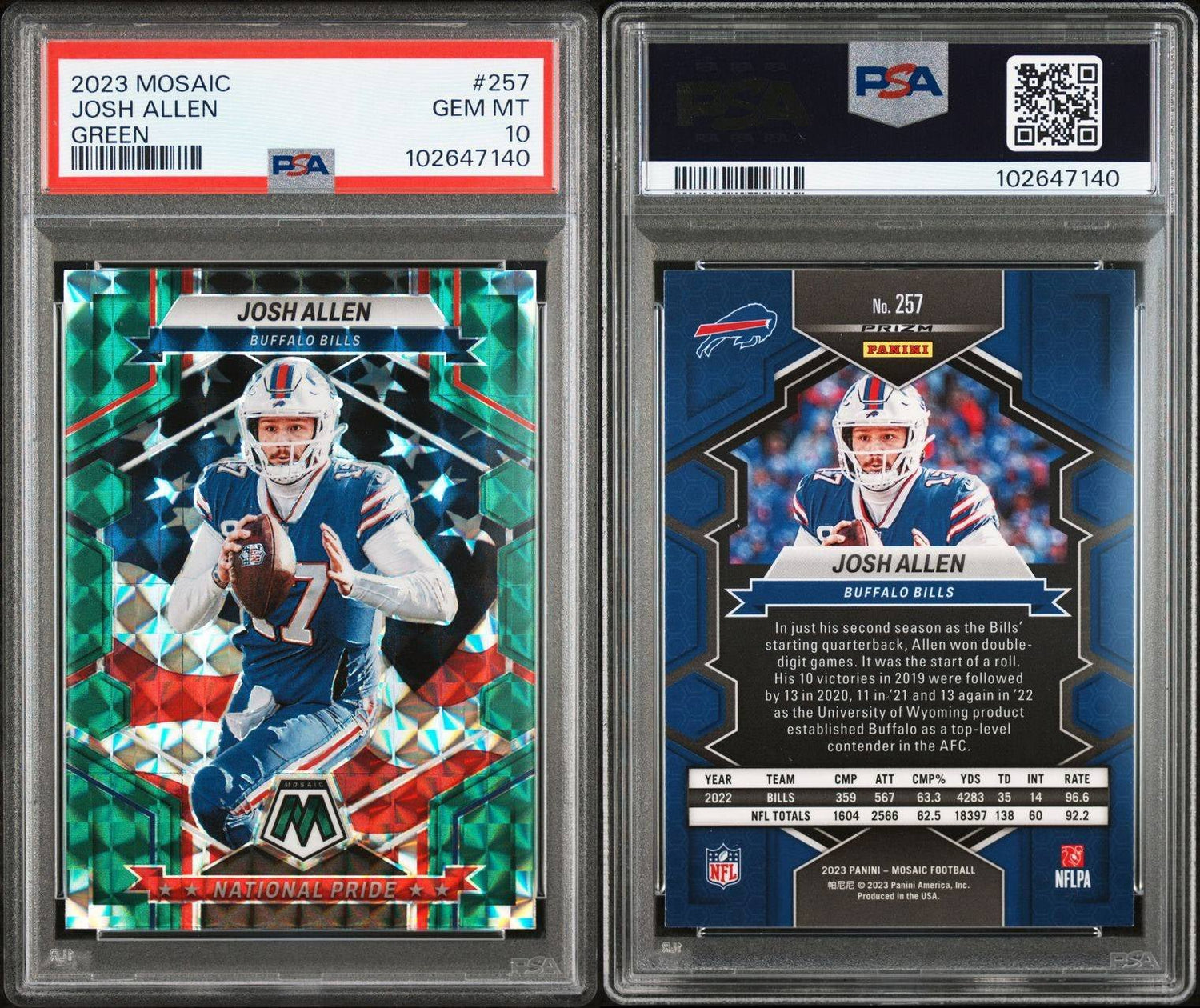 2023 Panini Mosaic (Green Prizm, National Pride) Josh Allen #257 - PSA 10 (Pop 5)