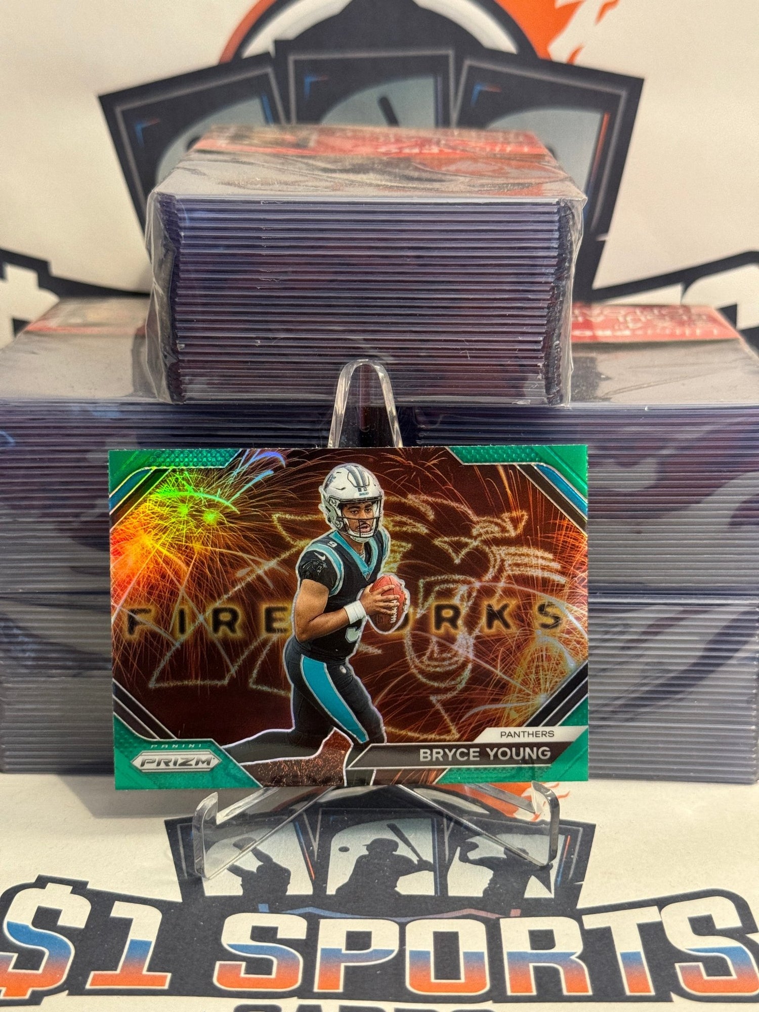 2023 Panini Prizm (Green Prizm, Fireworks) Bryce Young Rookie #F-6