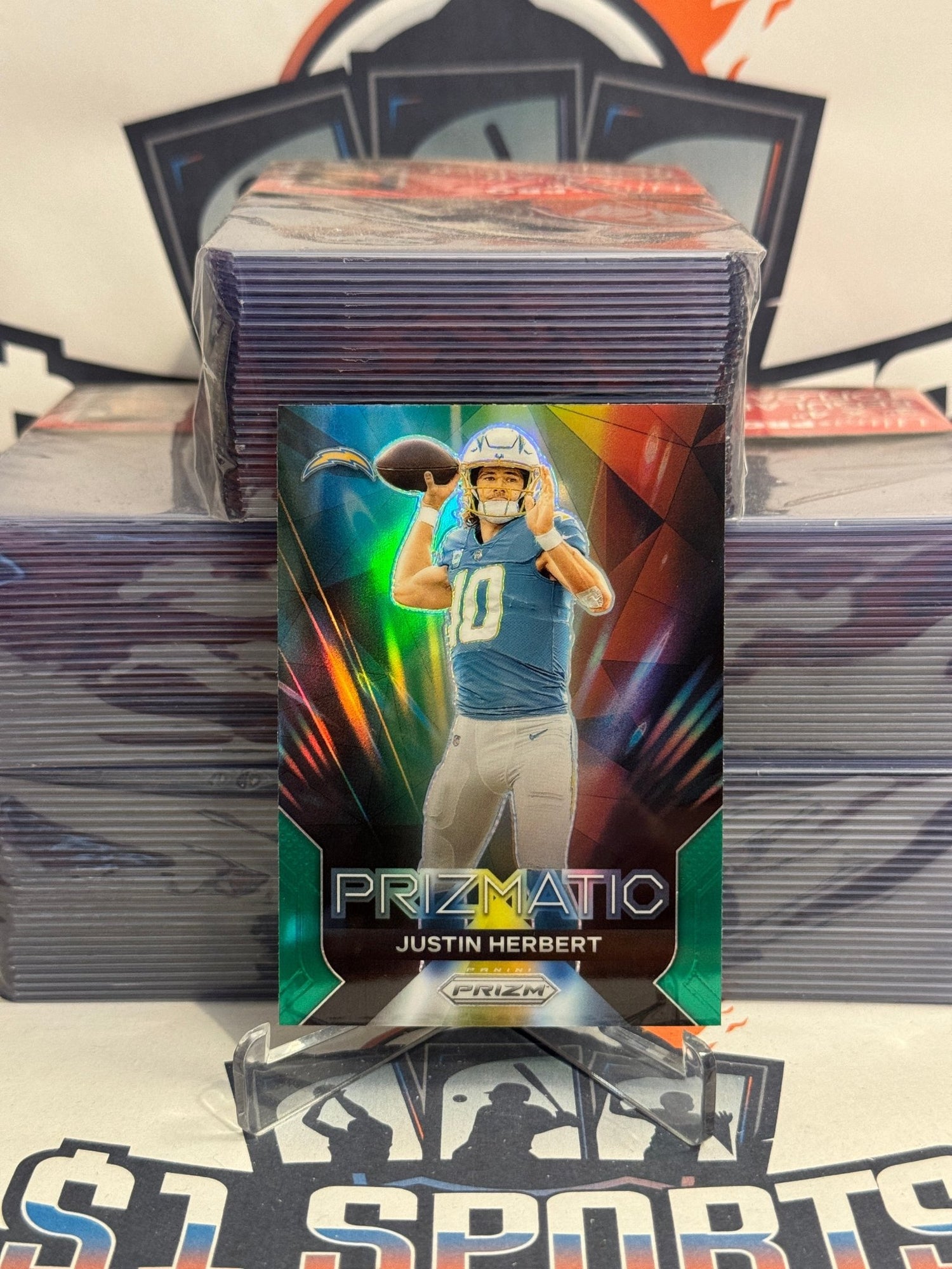 2023 Panini Prizm (Green Prizm, Prizmatic) Justin Herbert #11