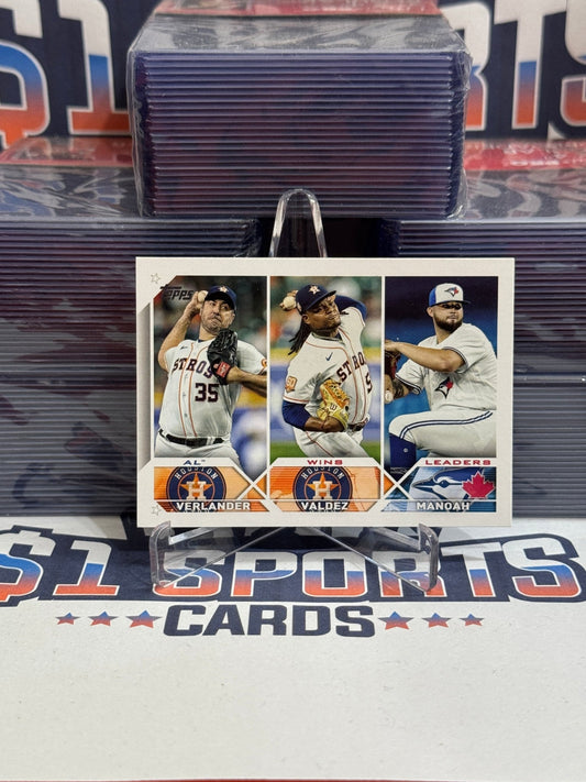 2023 Topps (AL Wins Leaders) Justin Verlander, Framber Valdez, Alex Manoah #82