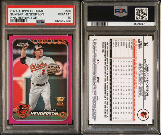 2024 Topps Chrome (Pink Refractor, Rookie Cup) Gunnar Henderson #36 - PSA 10 (Pop 33)