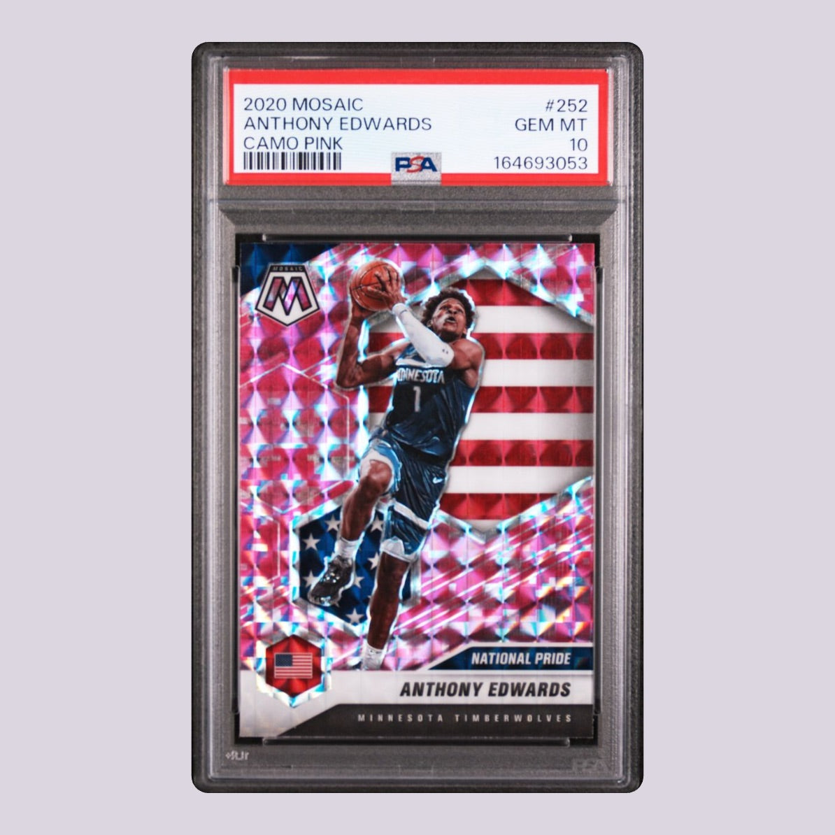 2020 Panini Mosaic (Pink Camo Prizm, National Pride) Anthony Edwards Rookie #252 - PSA 10