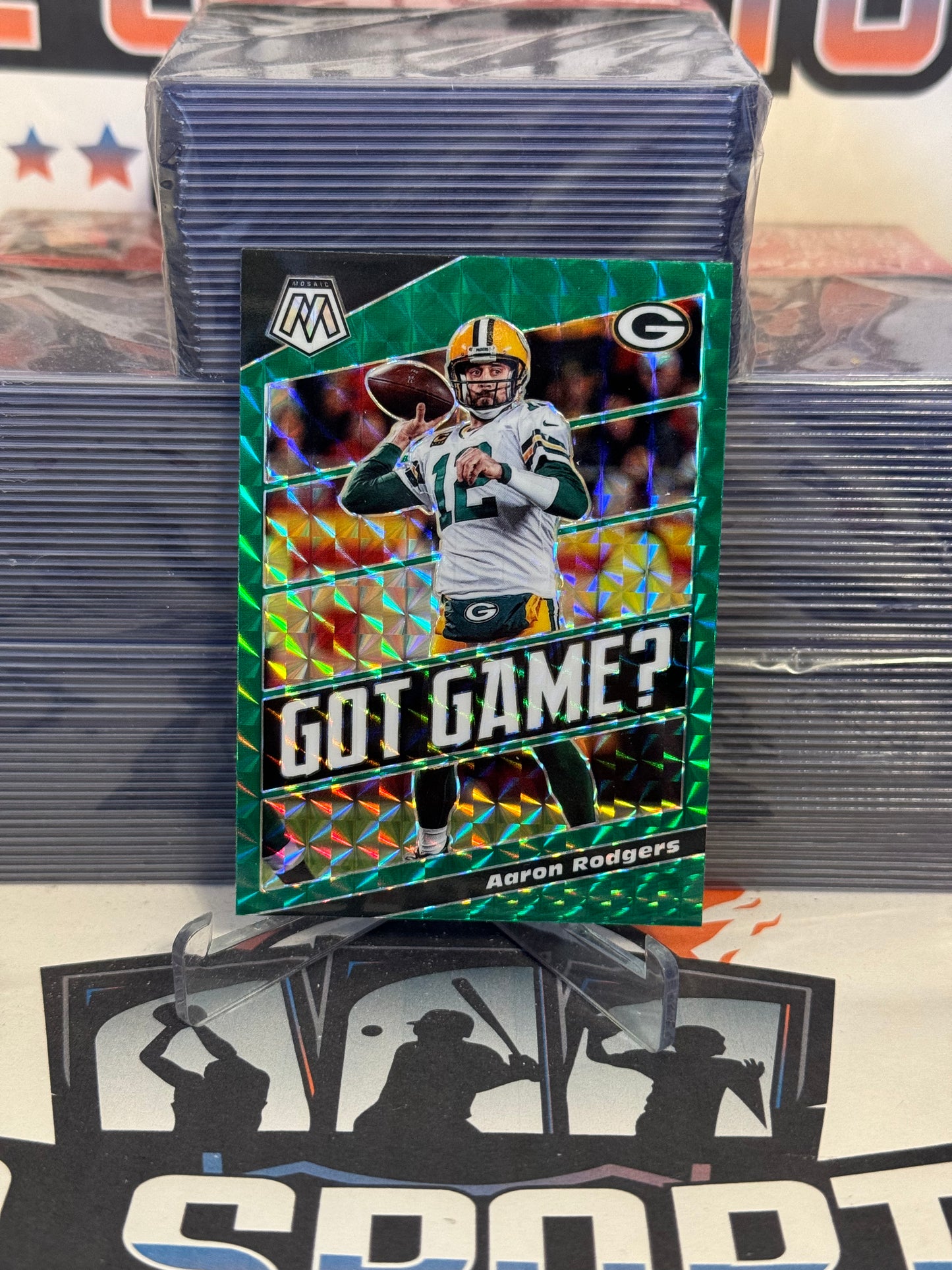 2020 Panini Mosaic (Green Prizm, Got Game?) Aaron Rodgers #GG19