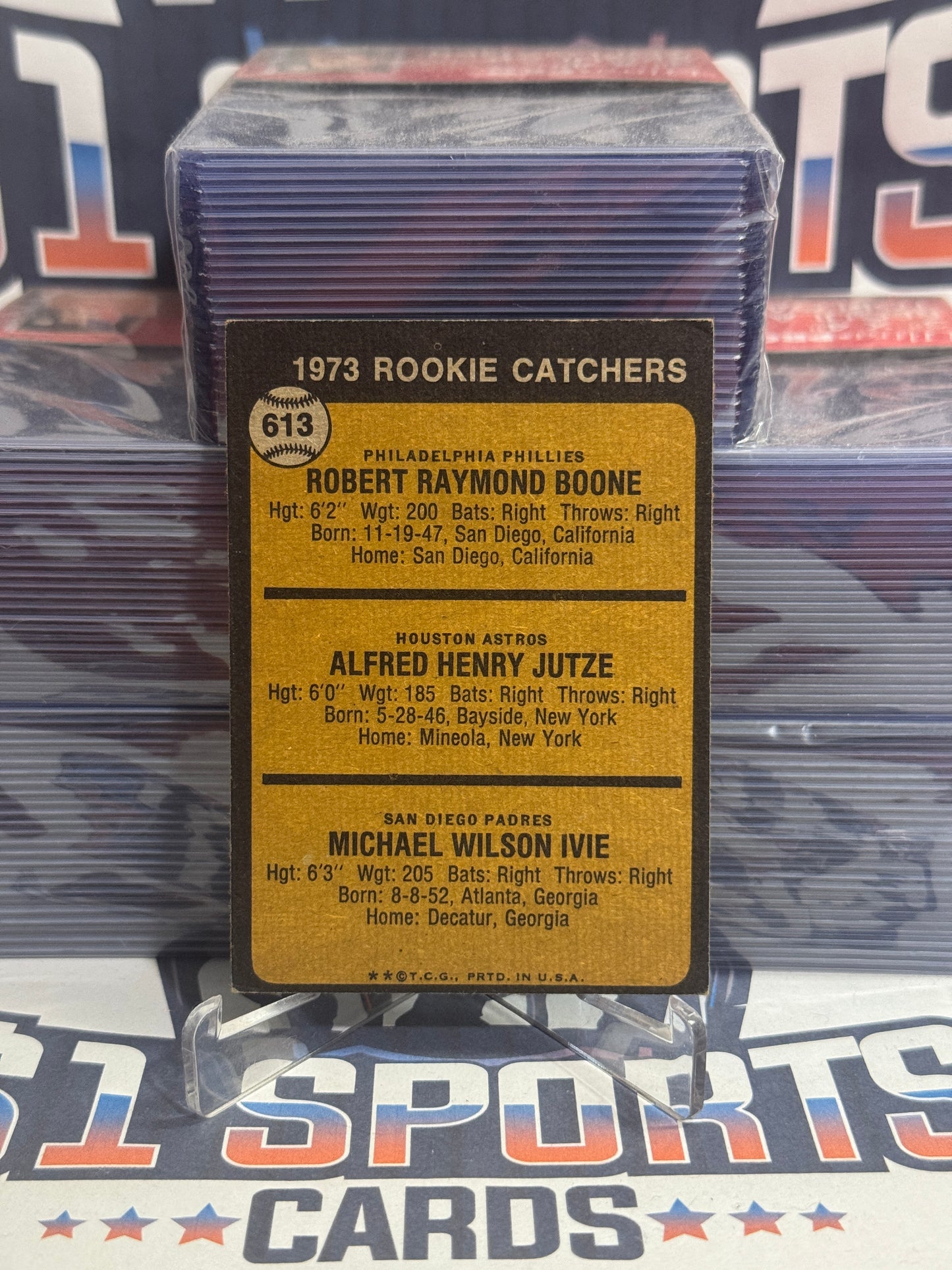 1973 Topps (Rookie Catchers) Bob Boone, Skip Jutze, Mike Ivie #613