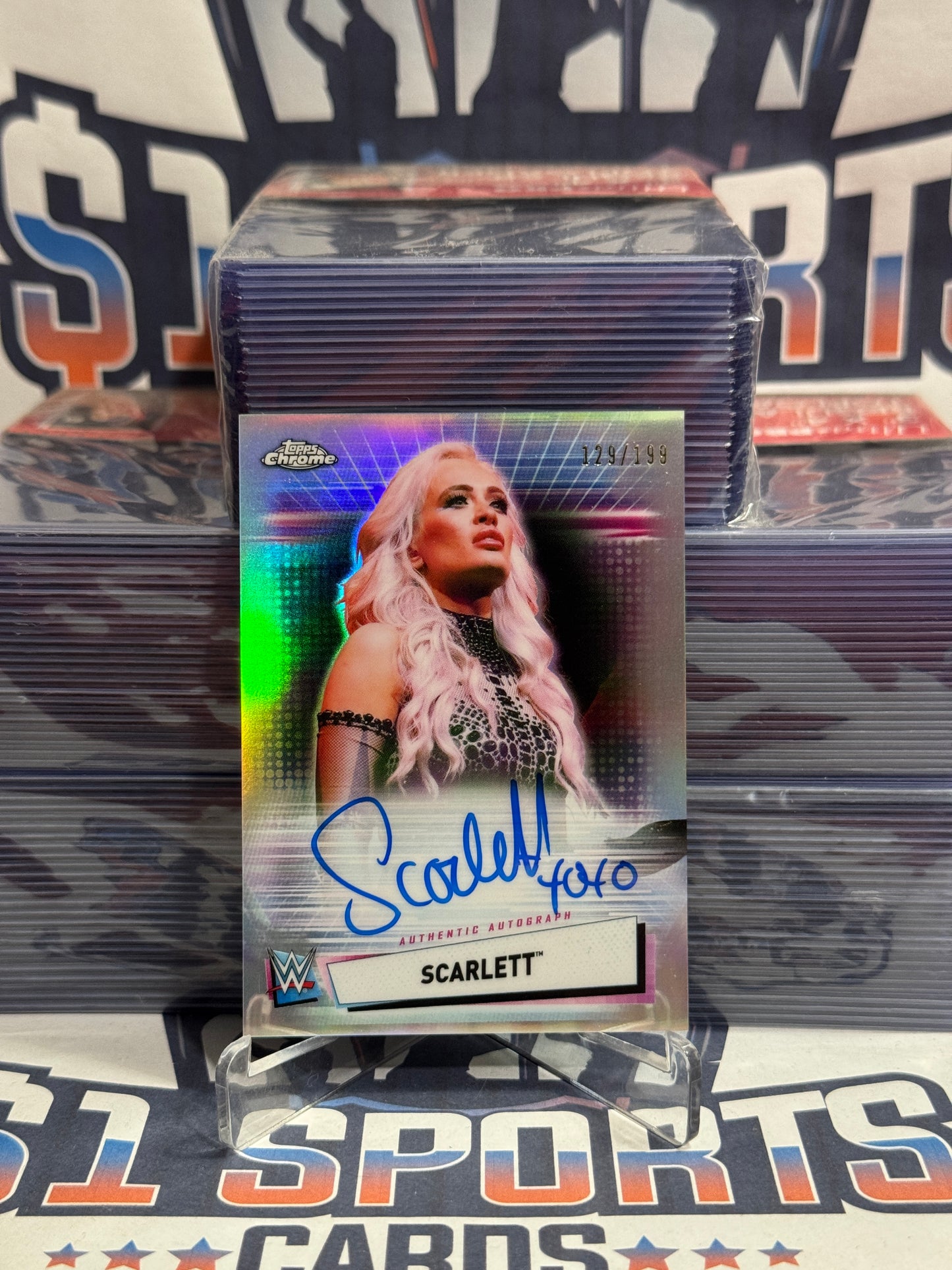2021 Topps Chrome WWE (Refractor, Auto 129/199) Scarlett #A-SC