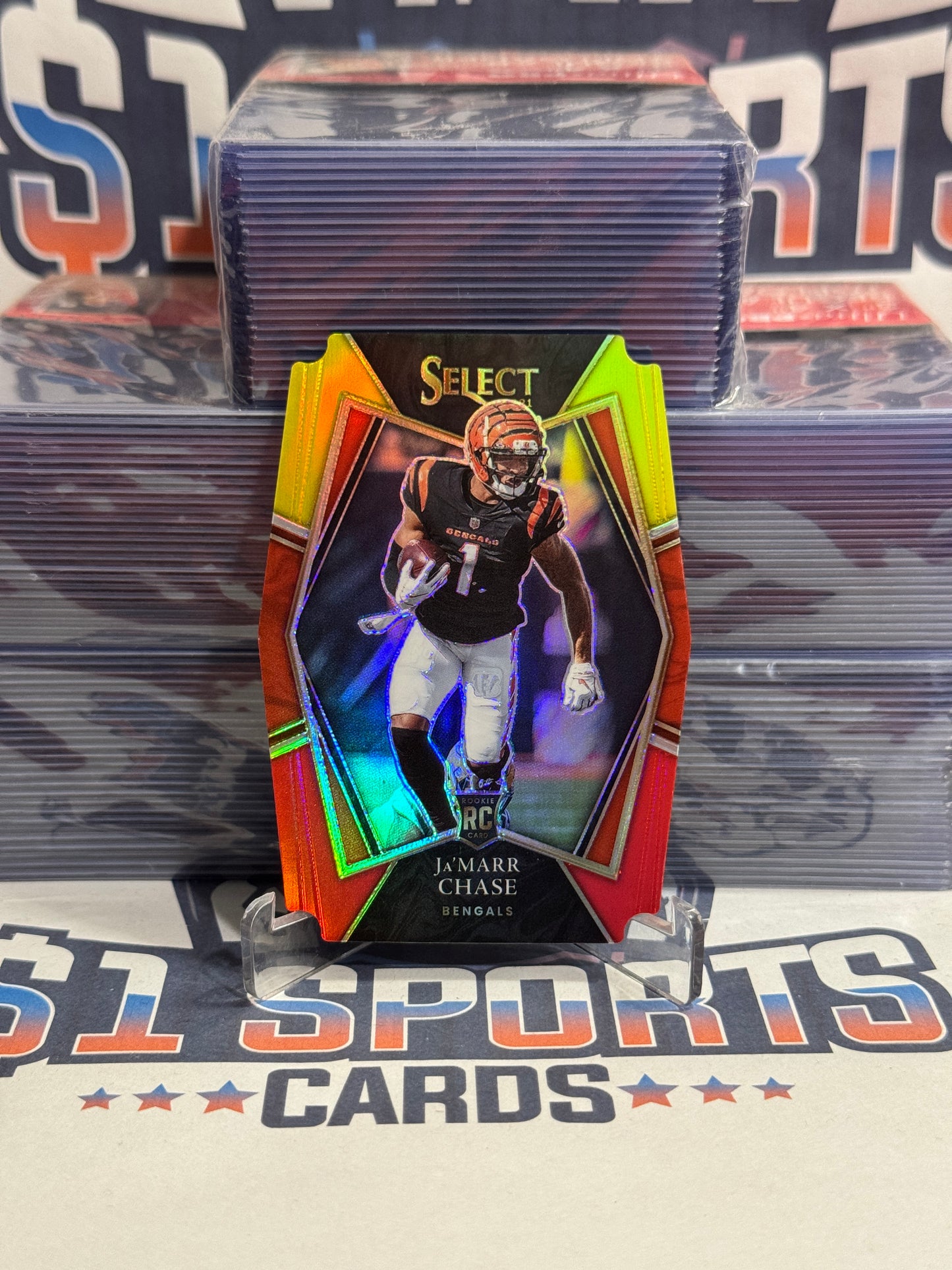 2021 Panini Select (Red Yellow Die Cut Prizm) Ja'Marr Chase Rookie #147