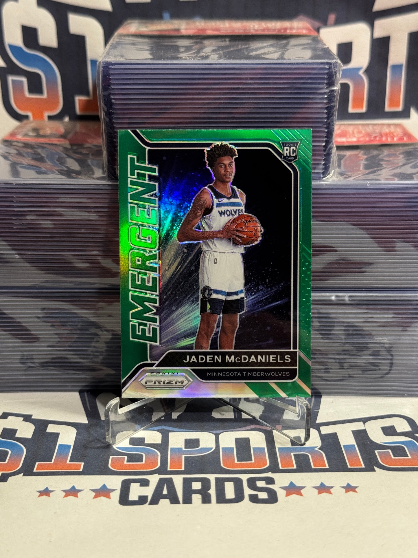 2020 Panini Prizm (Green Prizm, Emergent) Jaden McDaniels Rookie #10