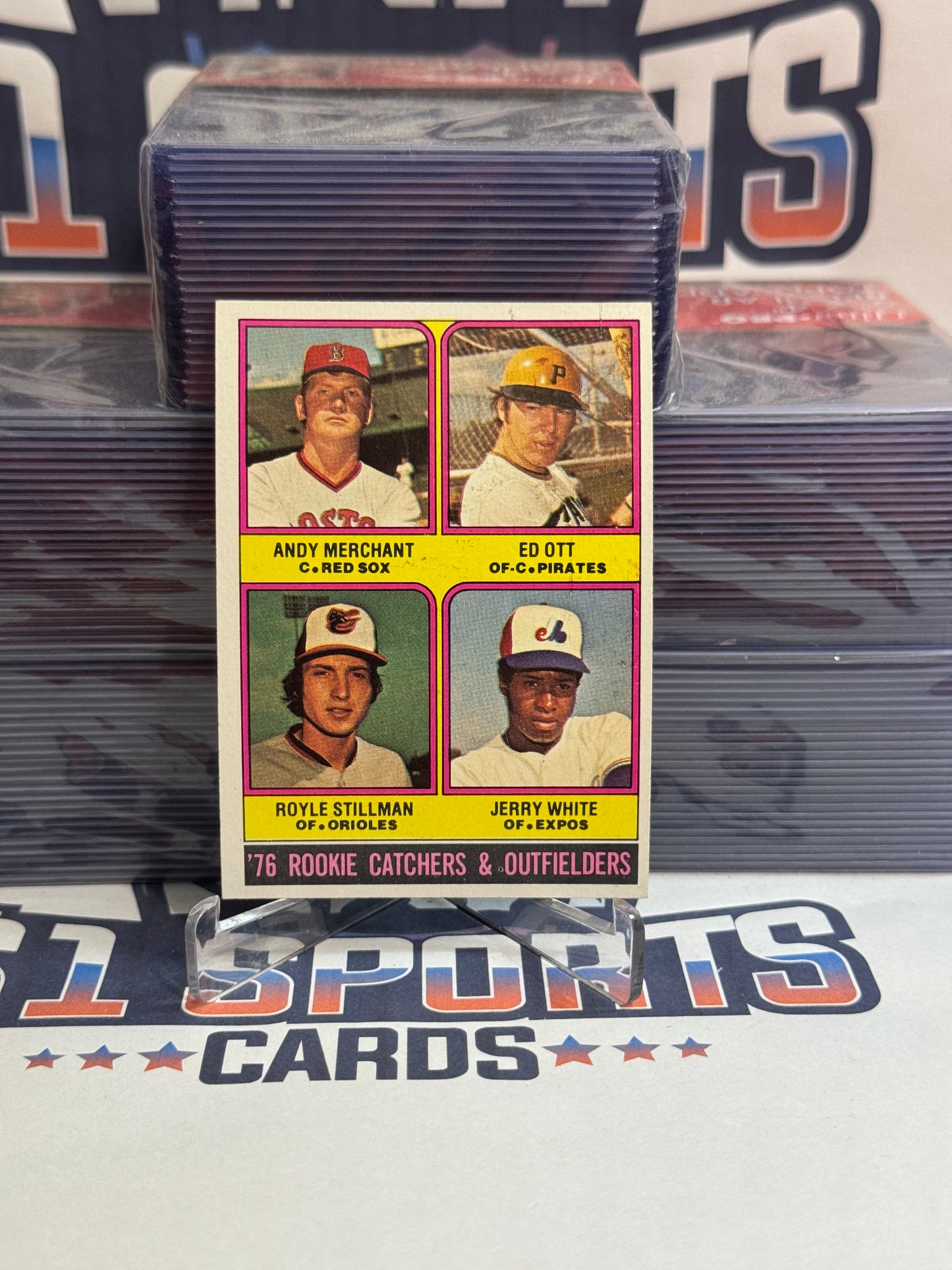 1976 Topps (Rookie Catchers/Outfielders) Ed Ott, Royle Stillman, Jerry White, Andy Merchant #594