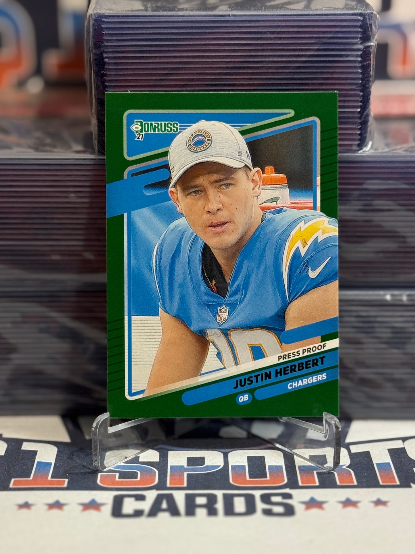 2021 Donruss (Green Press Proof, Helmetless Image Variation) Justin Herbert #70