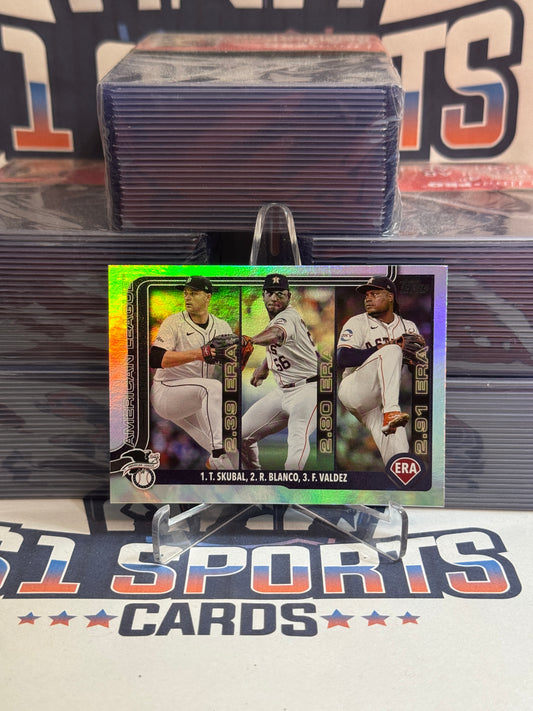 2025 Topps (Rainbow Foil, AL ERA Leaders) Tarik Skubal, Ronel Blanco, Framber Valdez #5