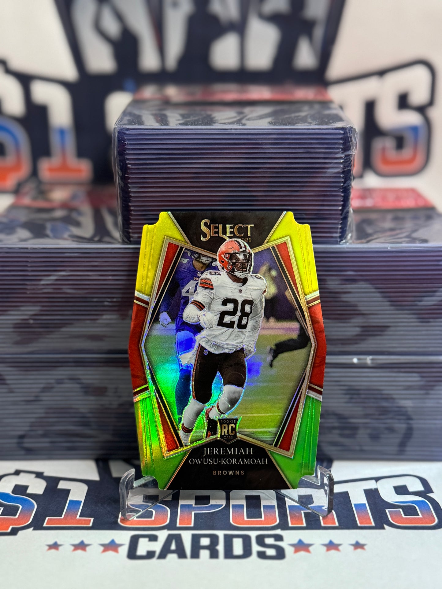2021 Panini Select (Green Yellow Die Cut Prizm) Jeremiah Owusu-Koramoah Rookie #191