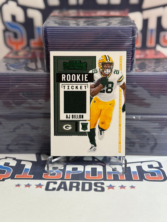 2020 Panini Contenders (Green, Rookie Ticket Relic) AJ Dillon #RTS-AJD