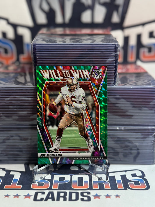 2021 Panini Mosaic (Green Prizm, Will to Win) Joe Montana #WW-16