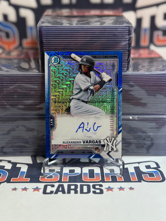 2021 Bowman Chrome Prospects (Blue Mojo Refractor, Auto 143/150) Alexander Vargas #BMA-AVA