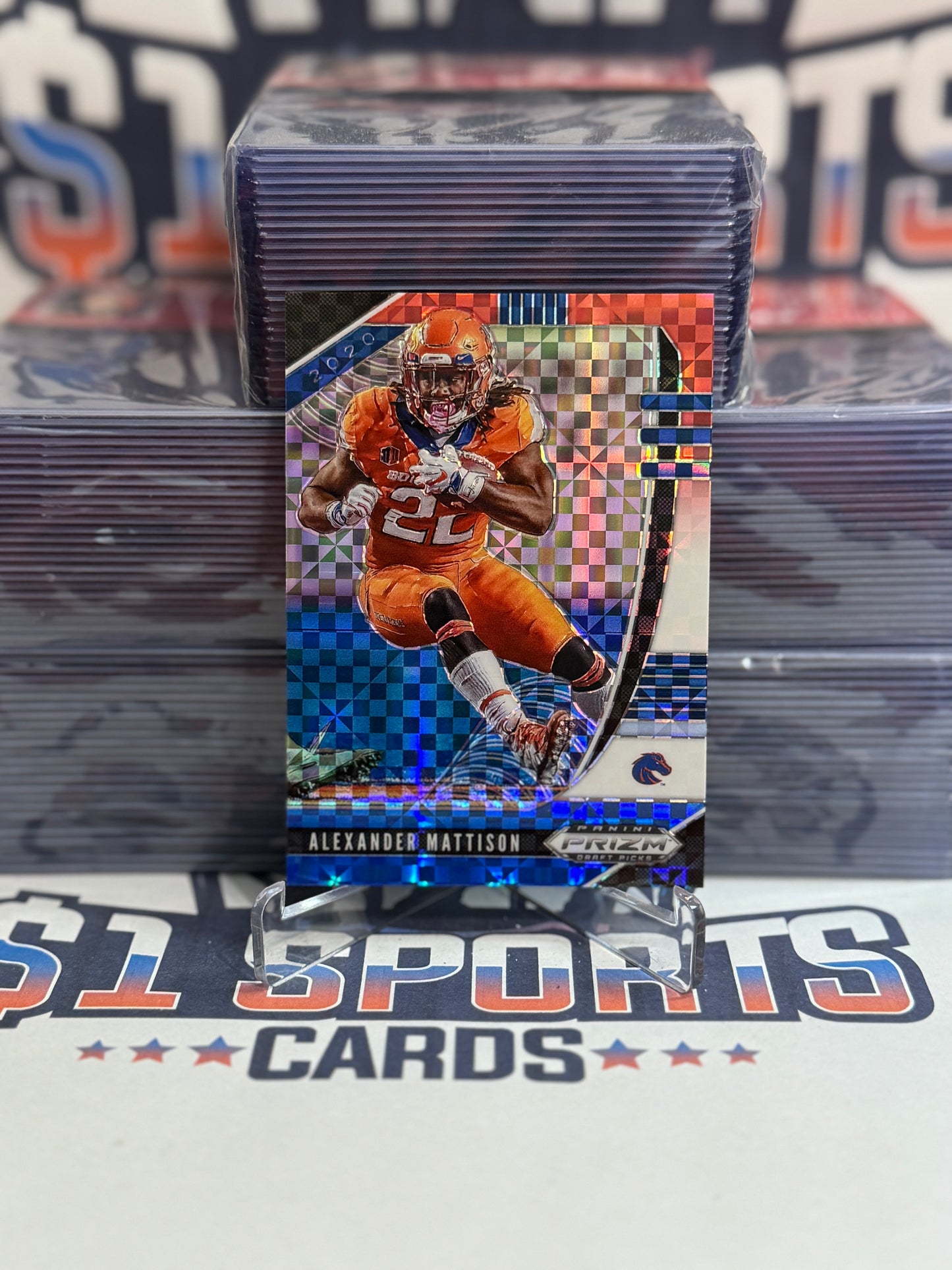 2020 Panini Prizm Draft Picks (Red White Blue Pulsar Prizm 57/99) Alexander Mattison Rookie #4