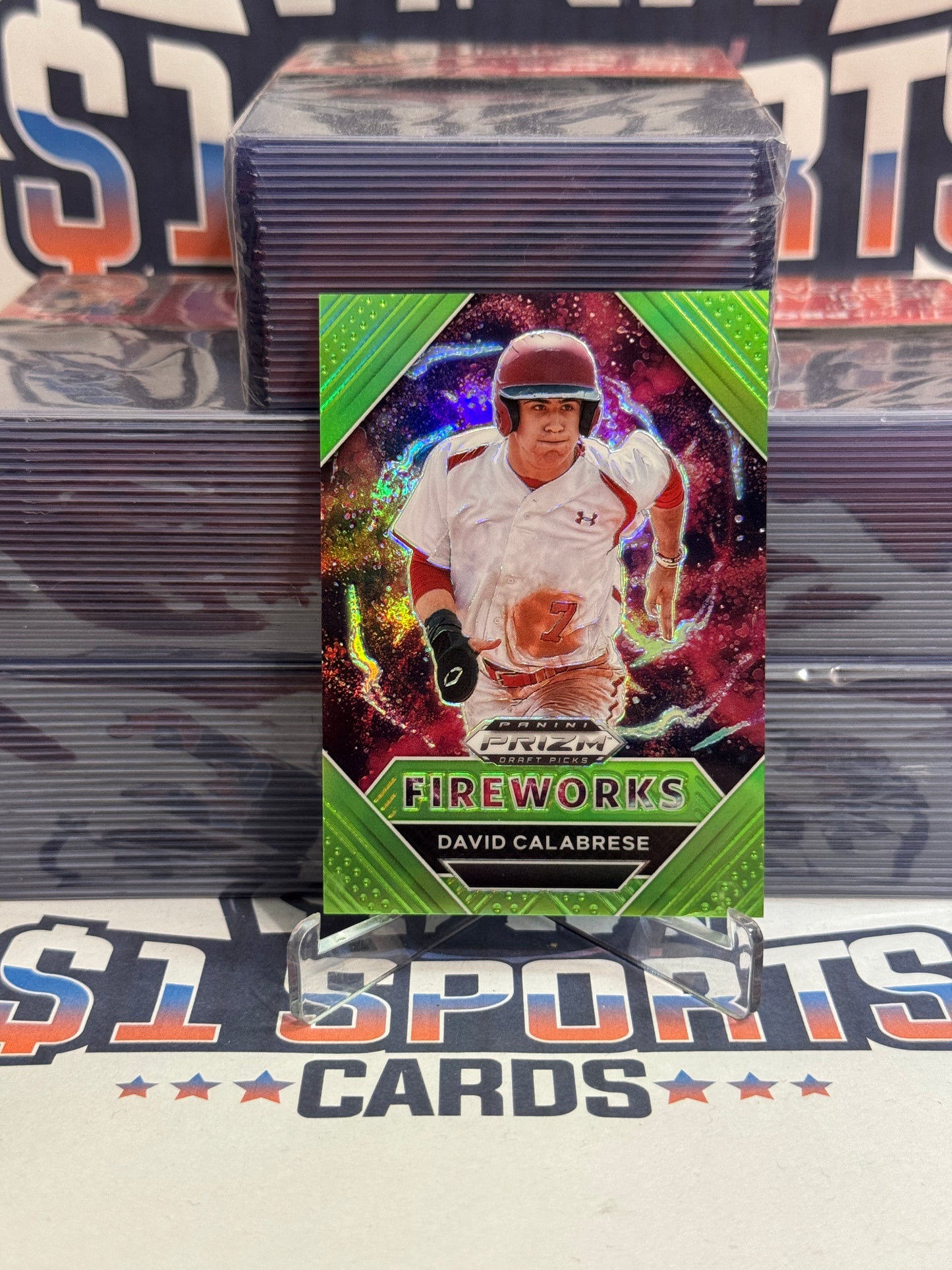 2020 Panini Prizm Draft Picks (Lime Green Prizm, Fireworks 23/75) David Calabrese #PDP183