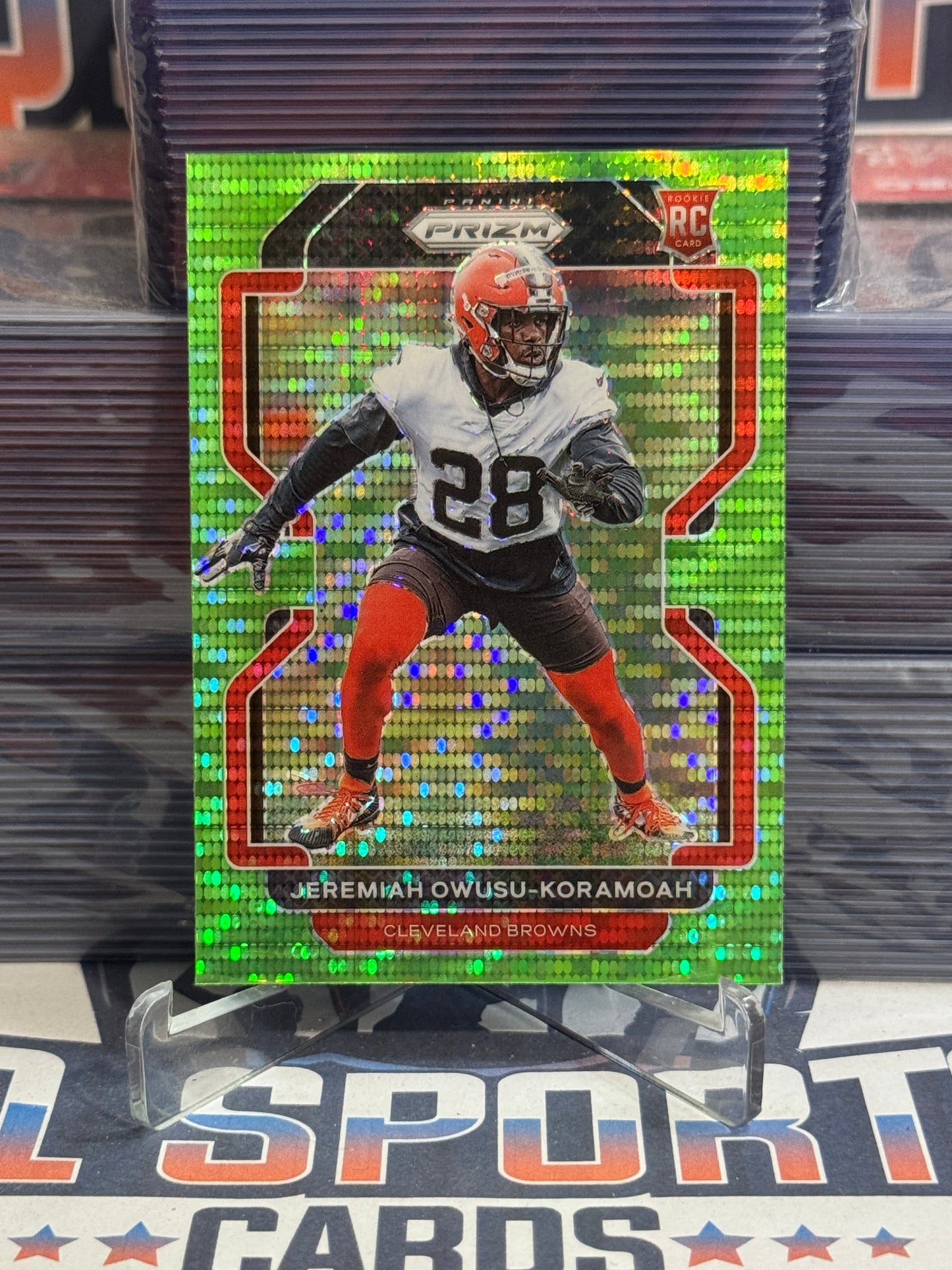 2021 Panini Prizm (Neon Green Pulsar Prizm) Jeremiah Owusu-Koramoah Rookie #389