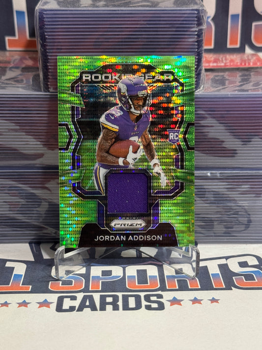 2023 Panini Prizm (Neon Green Pulsar Prizm, Premier Jersey Relic) Jordan Addison Rookie #PJ-JA