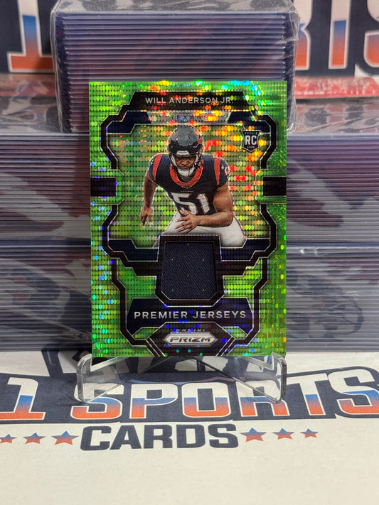 2023 Panini Prizm (Neon Green Pulsar Prizm, Premier Jerseys Relic) Will Anderson Jr. Rookie #PJ-WA