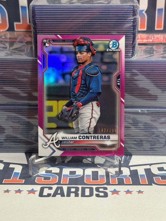 2021 Bowman Chrome (Fuscia Refractor 142/299) William Contreras Rookie #38