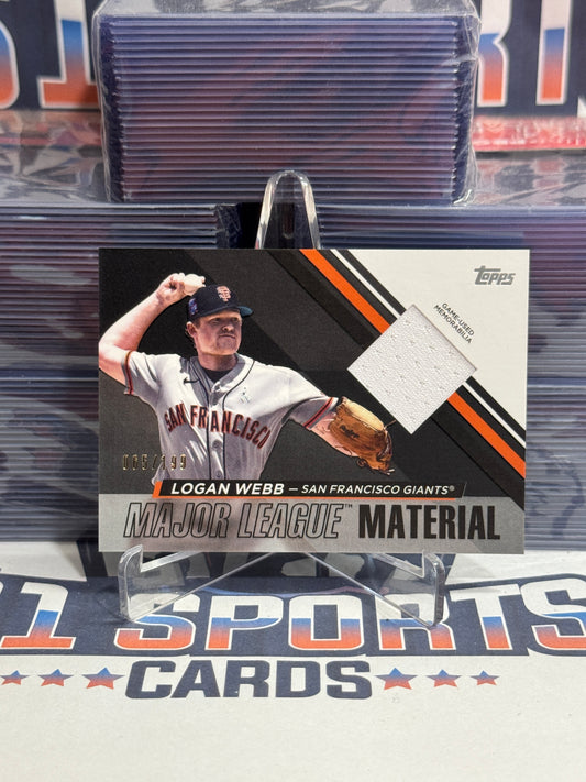 2024 Topps (Black, Major League Materials Relic 65/199) Logan Webb #MLM-LW
