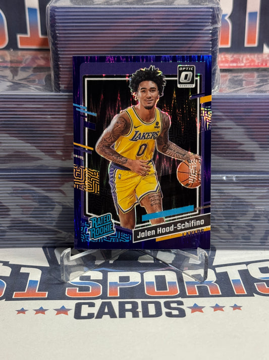 2023 Donruss Optic (Purple Shock Prizm, Rated Rookie) Jalen Hood-Schifino #214
