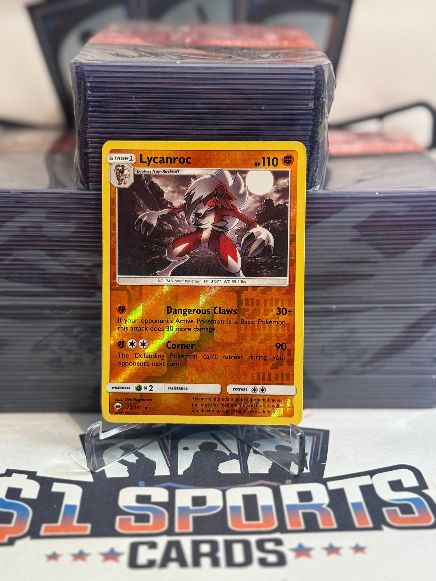 Pokemon TCG: Burning Shadows - Lycanroc (Reverse Holo, Rare) #75