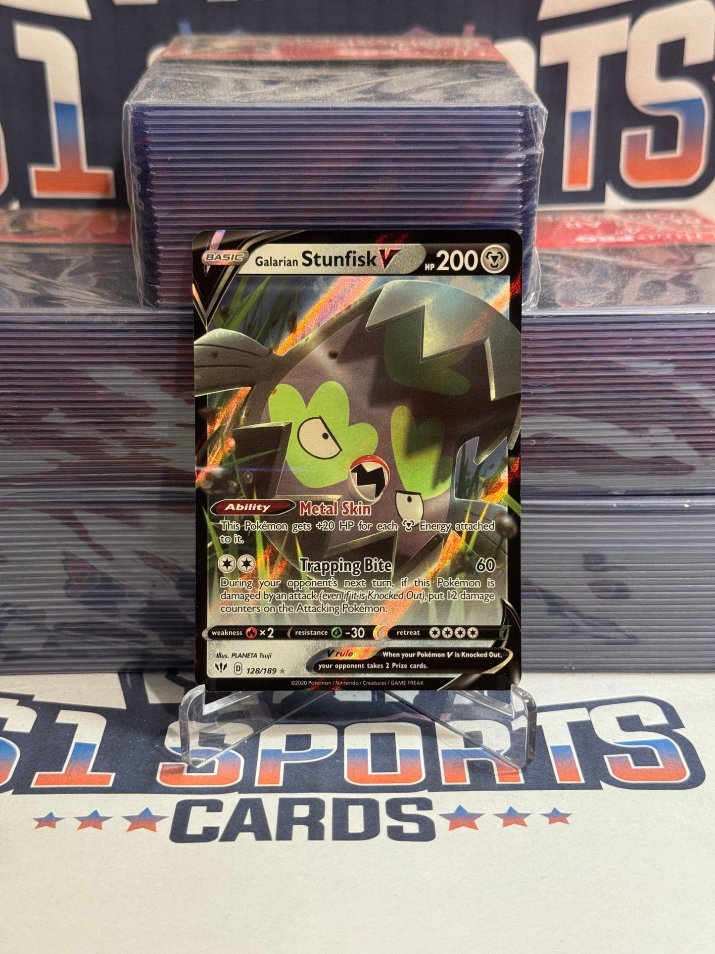 Pokemon TCG: Darkness Ablaze - Galarian Stunfisk V (Ultra Rare) #128