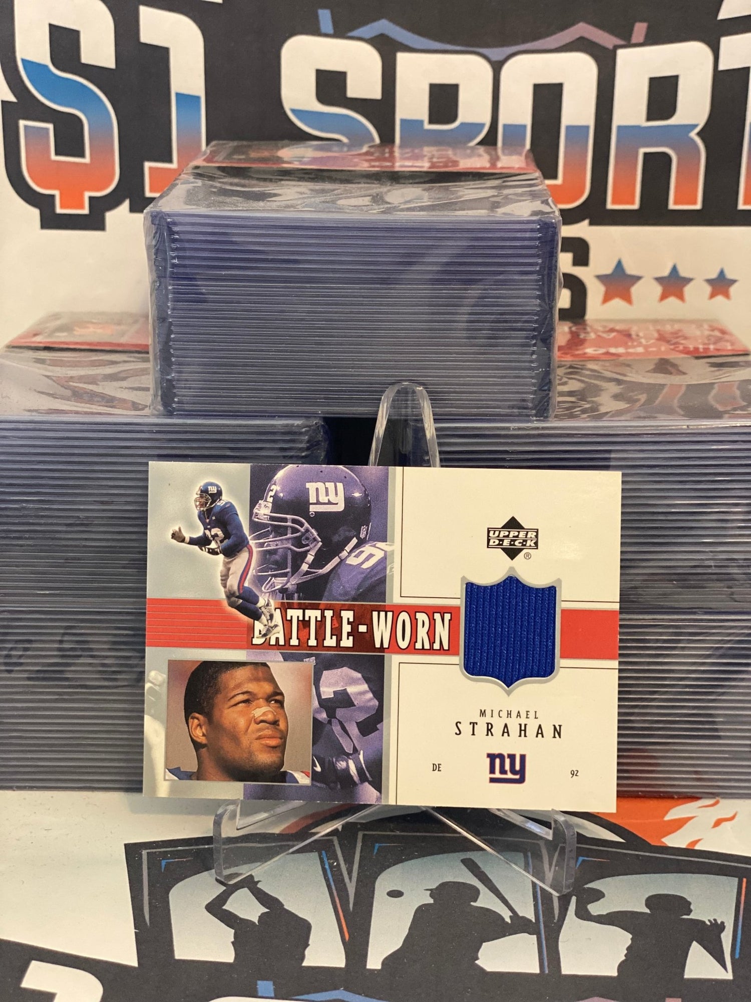 2002 Upper Deck (Battle-Worn Relic) Michael Strahan #BM-MS