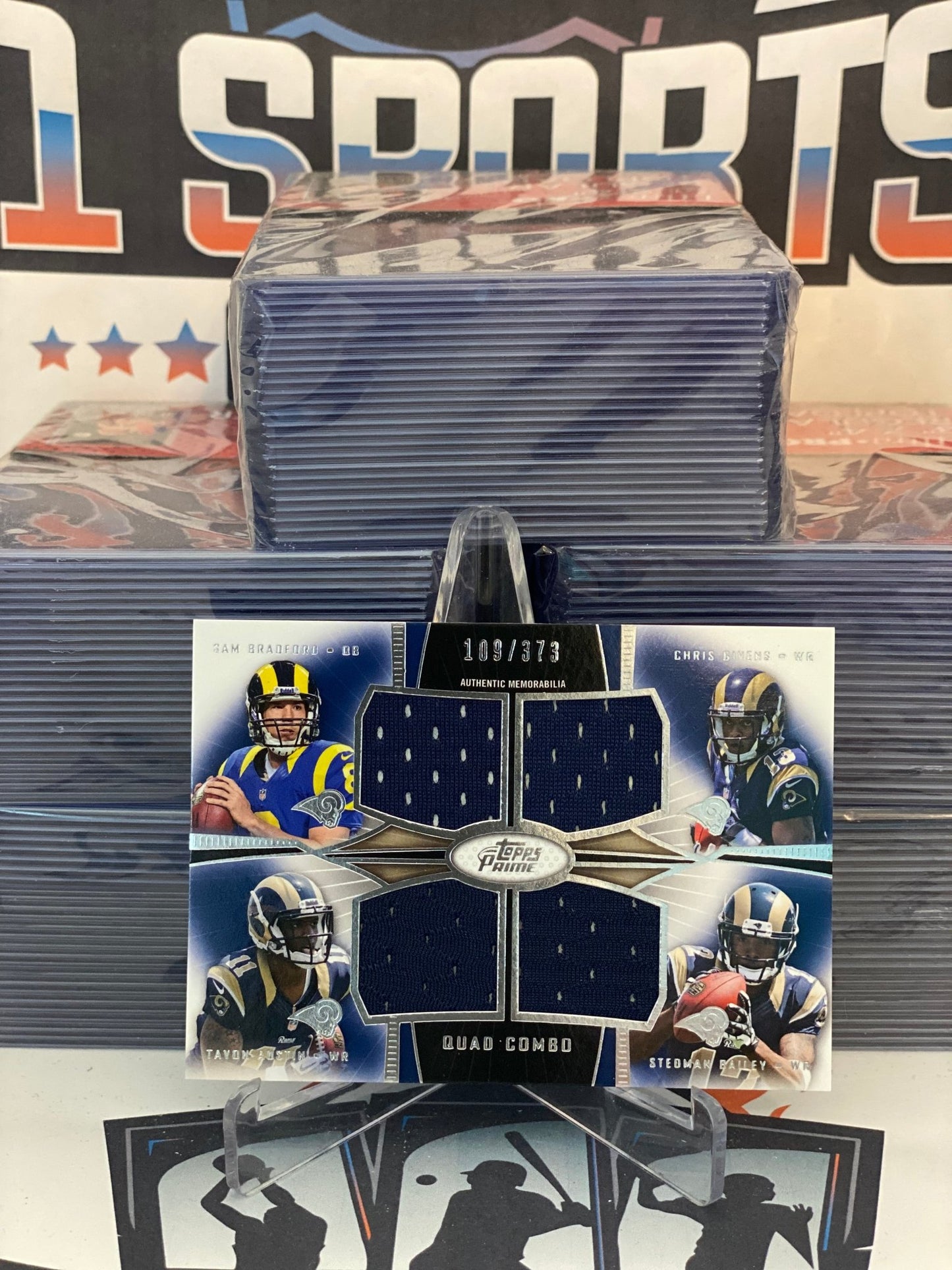 2013 Topps (Quad Relic 109/373) Sam Bradford, Tavon Austin, Steoman Bailey, Chris Givens #QRC-BGAB