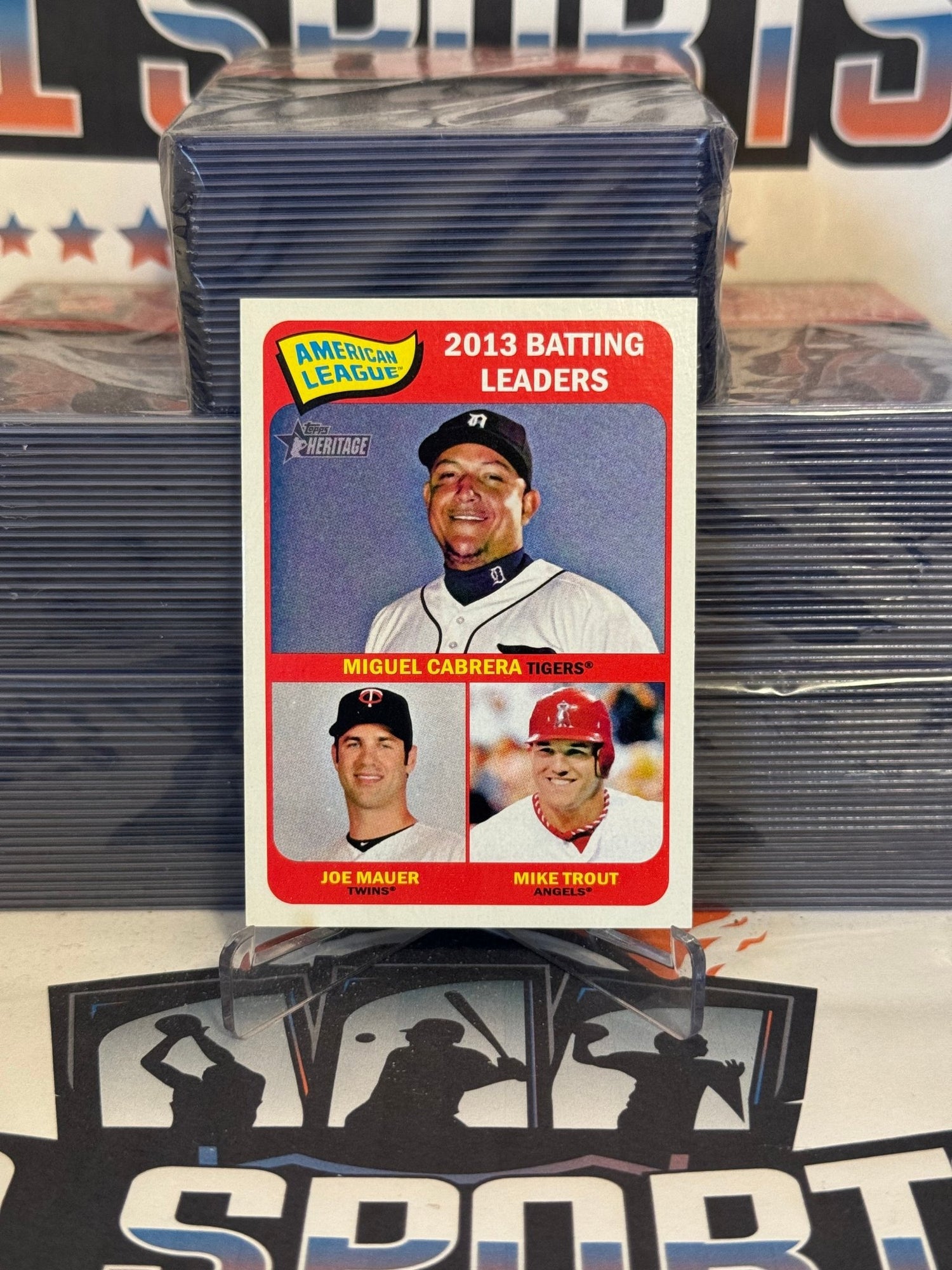 2014 Topps Heritage (League Leaders) Mike Trout, Miguel Cabrera, Joe Mauer #1