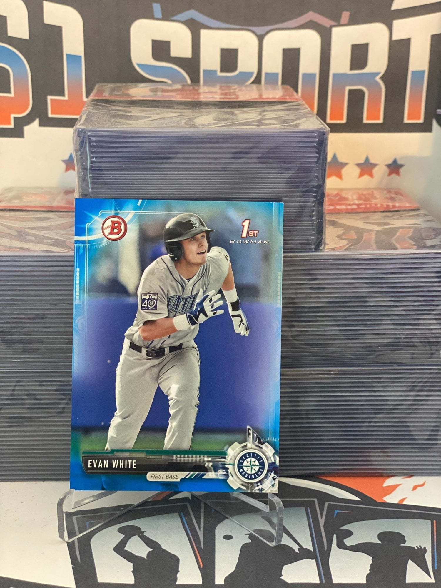 2018 Bowman Draft (Blue, 1st Bowman 076/150) Evan White #BD-178