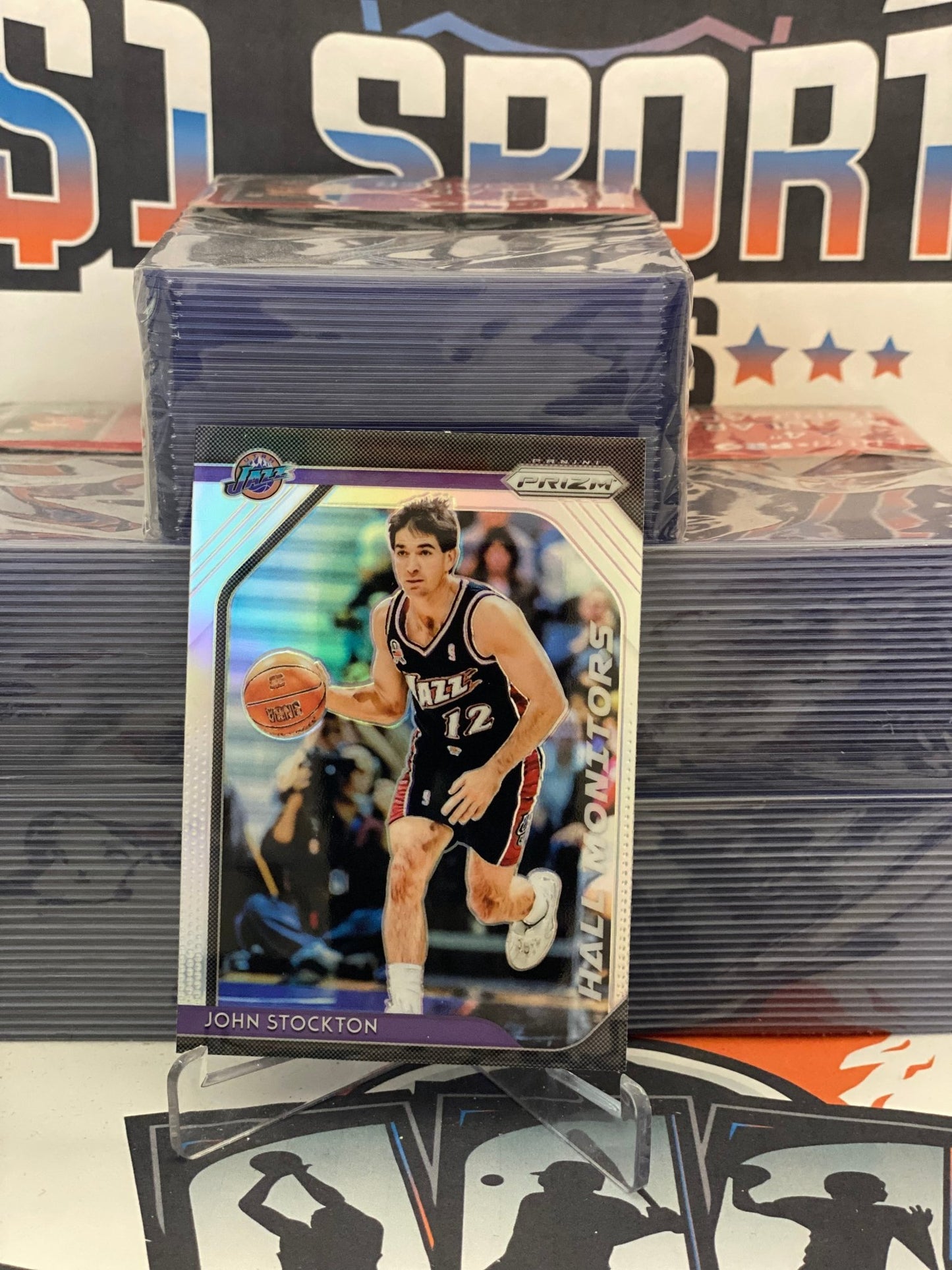 2018 Panini Prizm (Silver Prizm, Hall Monitors) John Stockton #7