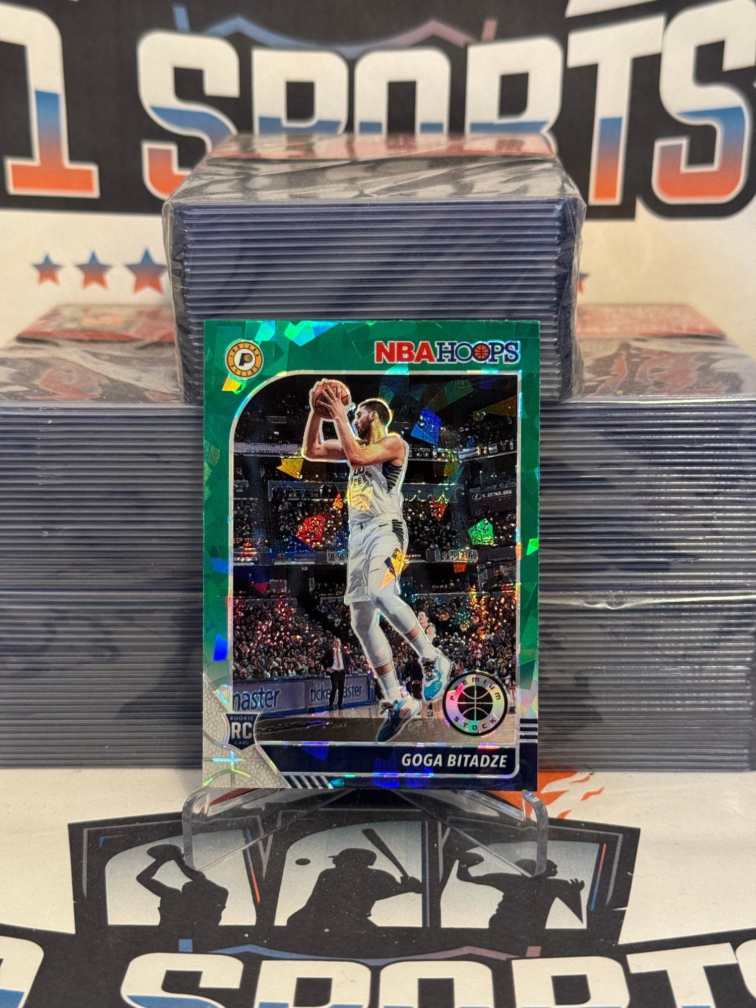 2019 Hoops Premium Stock (Green Cracked Ice Prizm) Goga Bitadze Rookie #215