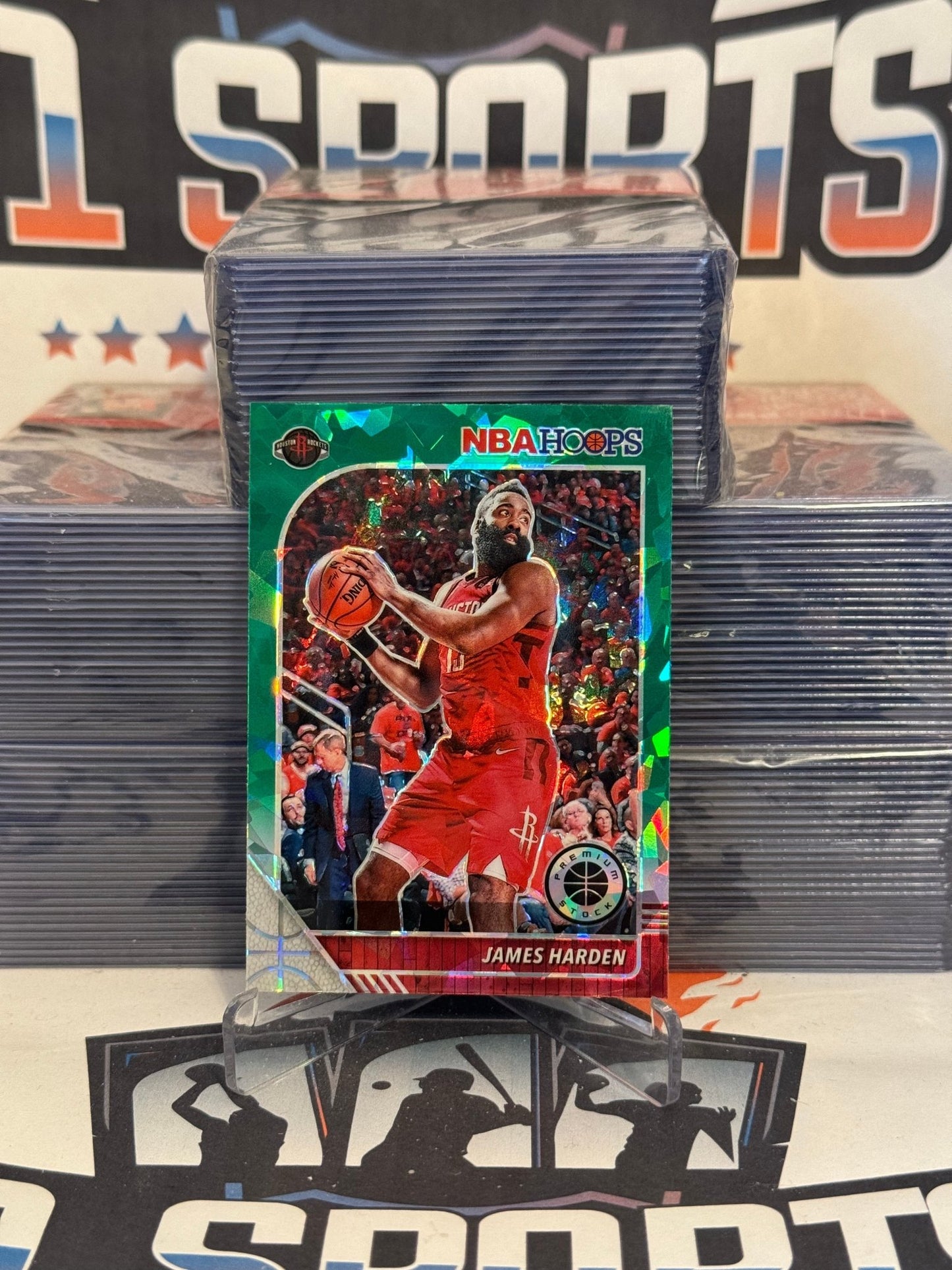 2019 Hoops Premium Stock (Green Cracked Ice Prizm) James Harden #66