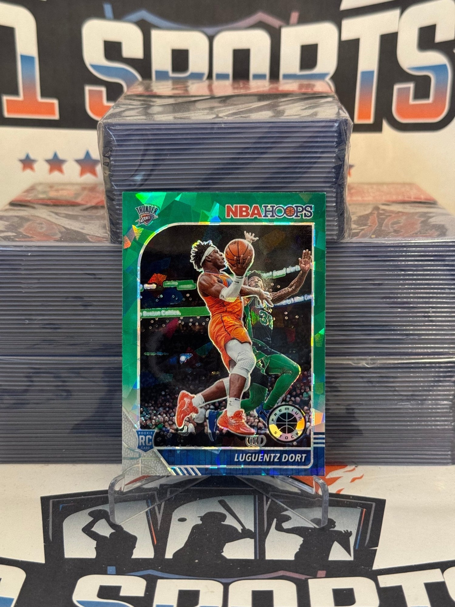 2019 Hoops Premium Stock (Green Cracked Ice Prizm) Luguentz Dort Rookie #213
