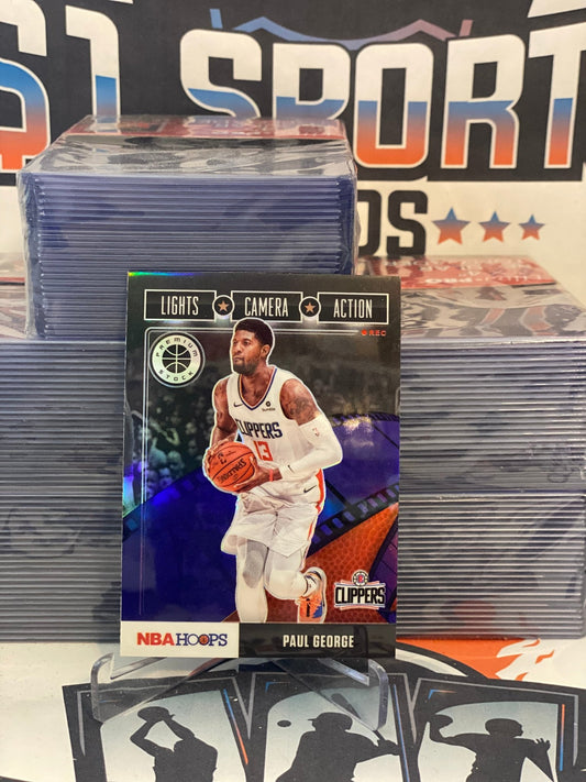 2019 Hoops Premium Stock (Purple Prizm, Lights Camera Action) Paul George #5