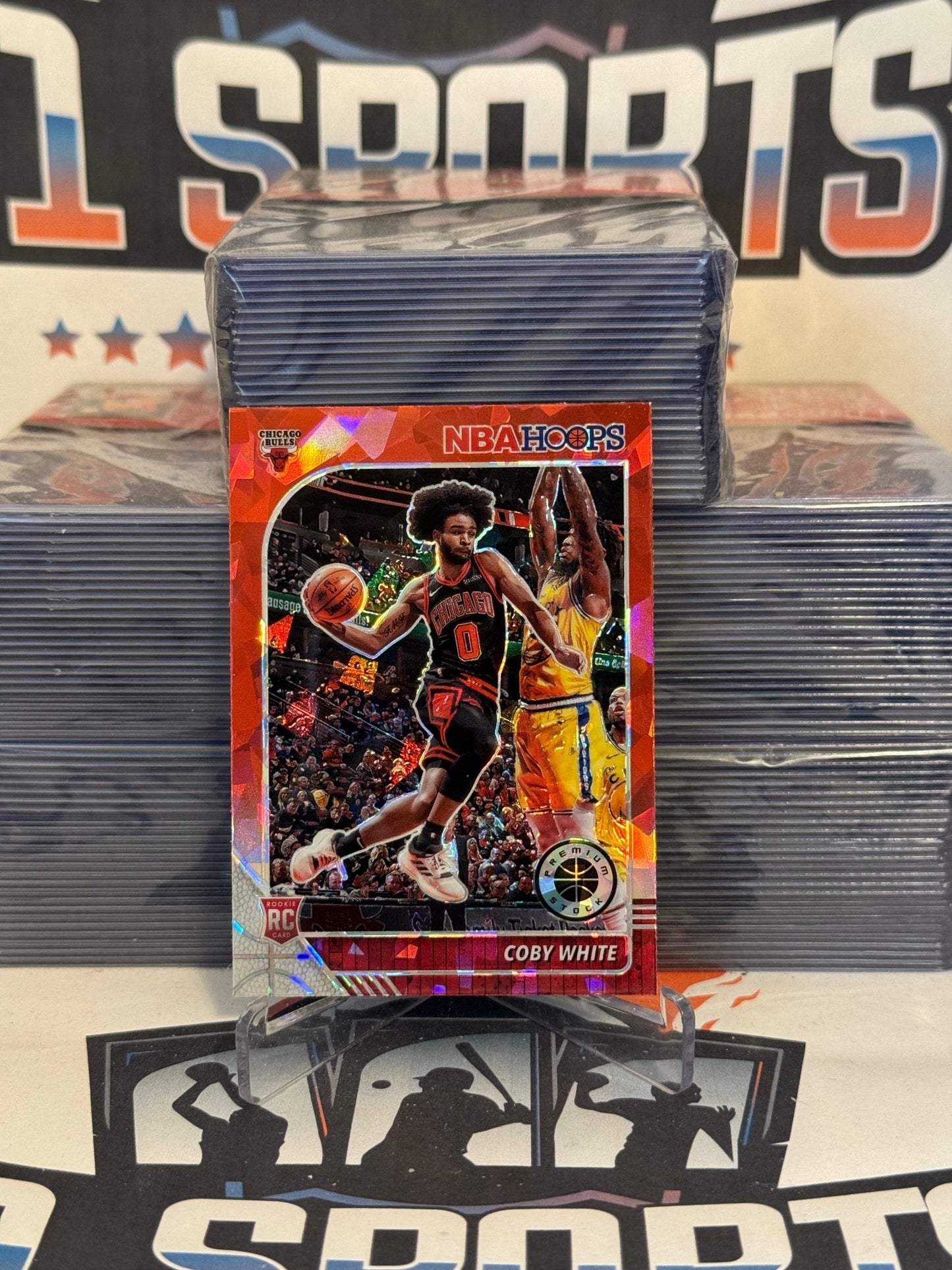 2019 Hoops Premium Stock (Red Cracked Ice Prizm) Coby White Rookie #204