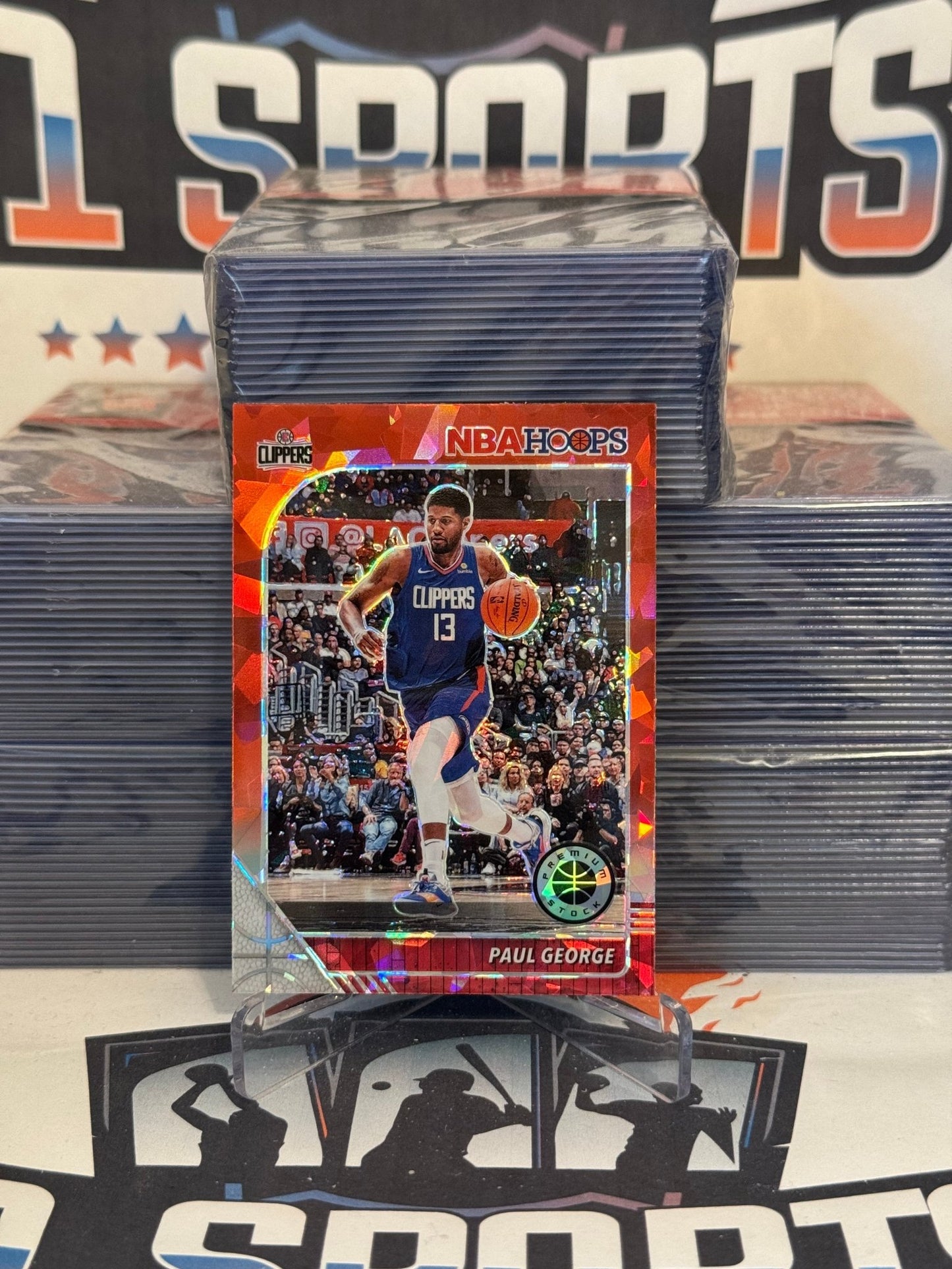 2019 Hoops Premium Stock (Red Cracked Ice Prizm) Paul George #132