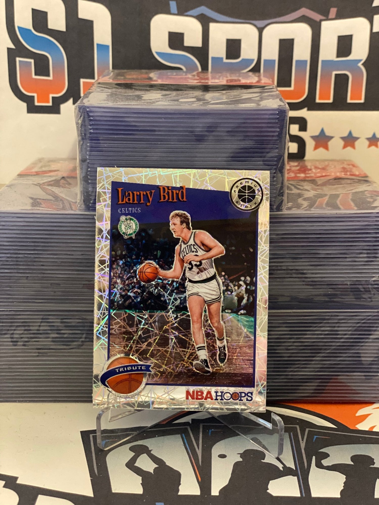 2019 Hoops Premium Stock (Silver Laser Prizm, Tribute) Larry Bird #289