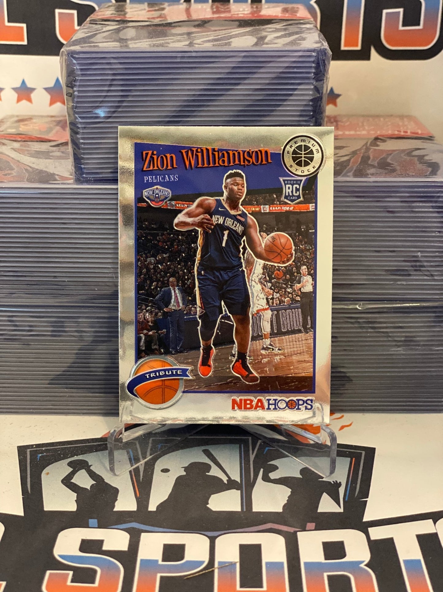 2019 Hoops Premium Stock (Tribute) Zion Williamson Rookie #296