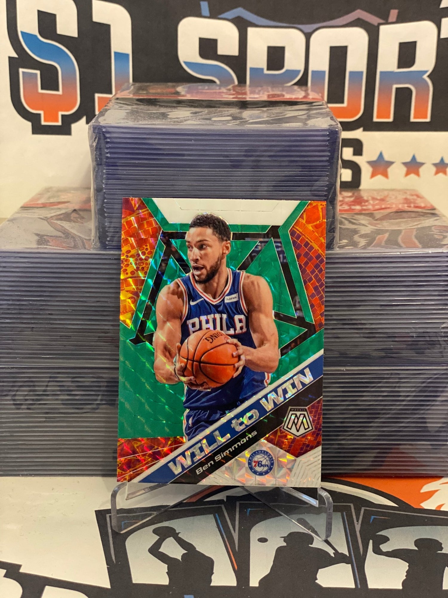 2019 Panini Mosaic (Green Prizm, Will to Win) Ben Simmons #15