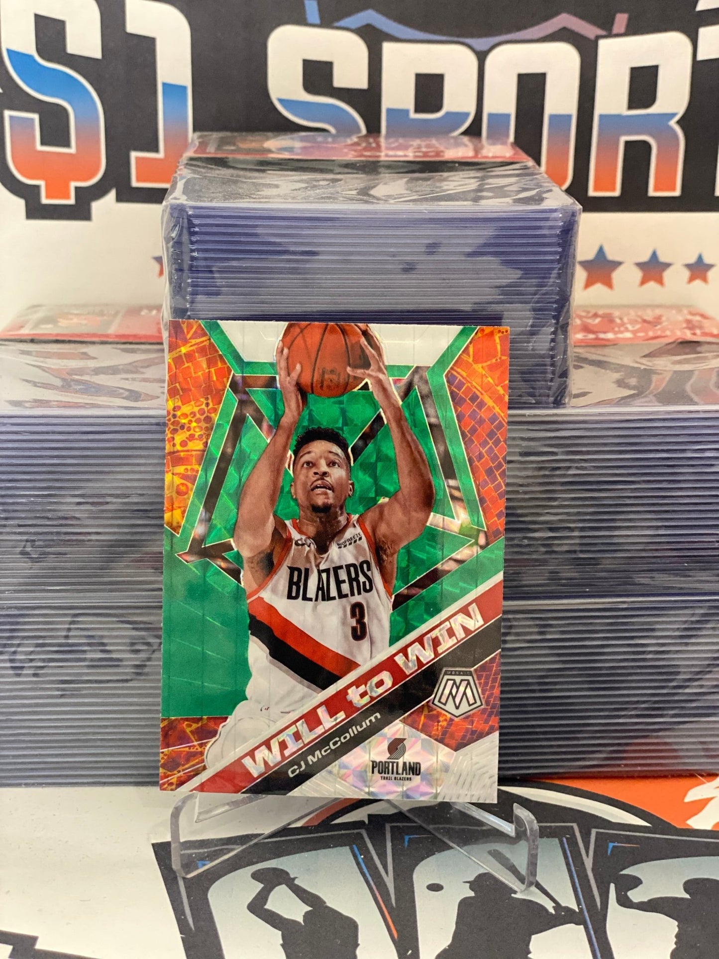 2019 Panini Mosaic (Green Prizm, Will to Win) CJ McCollum #1