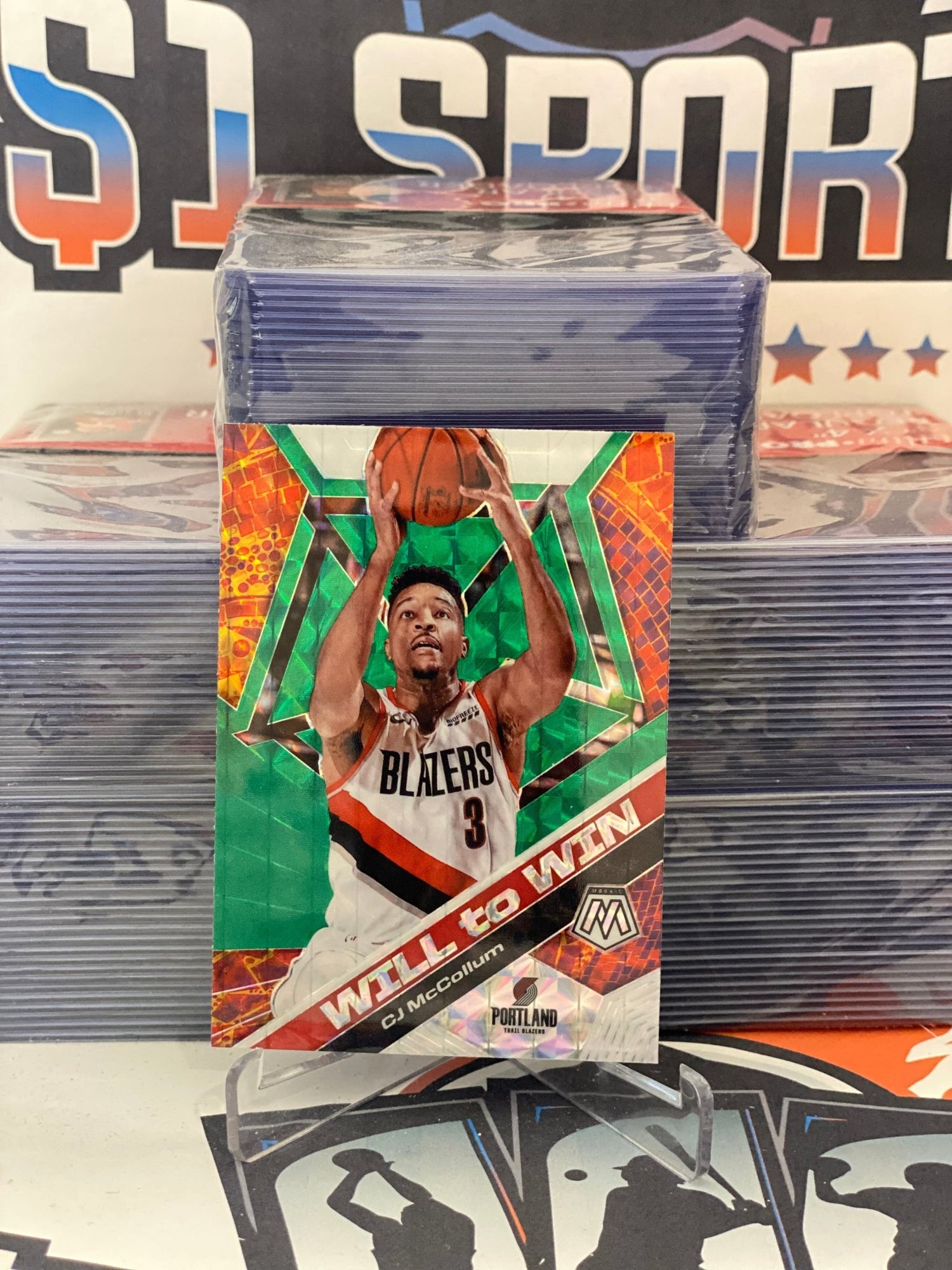 2019 Panini Mosaic (Green Prizm, Will to Win) CJ McCollum #1