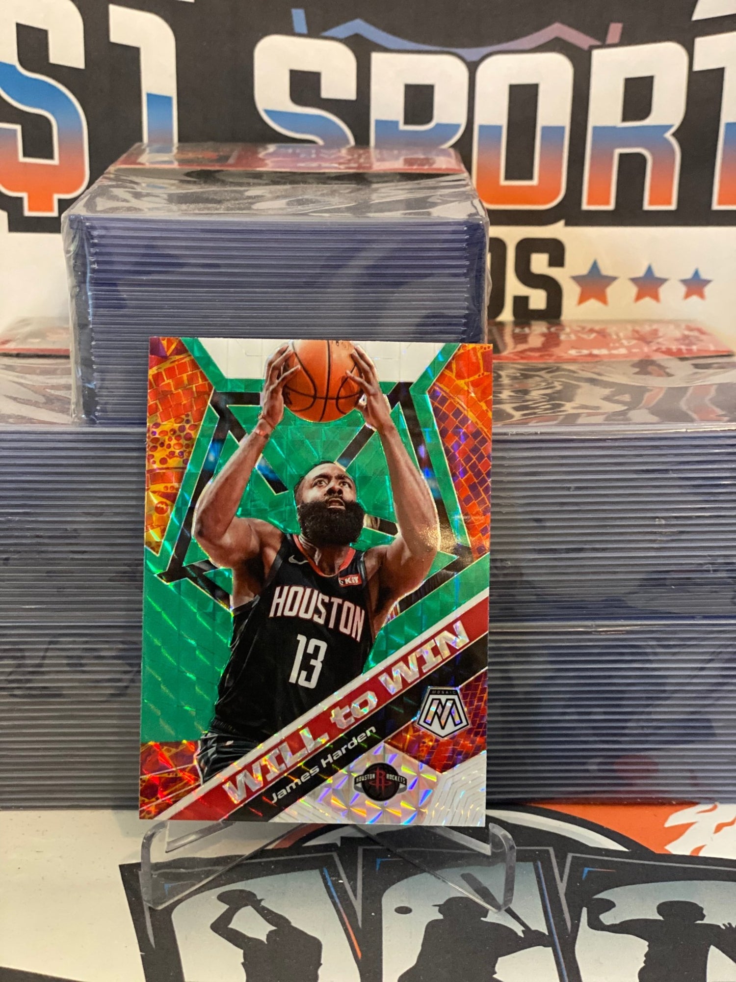 2019 Panini Mosaic (Green Prizm, Will to Win) James Harden #20